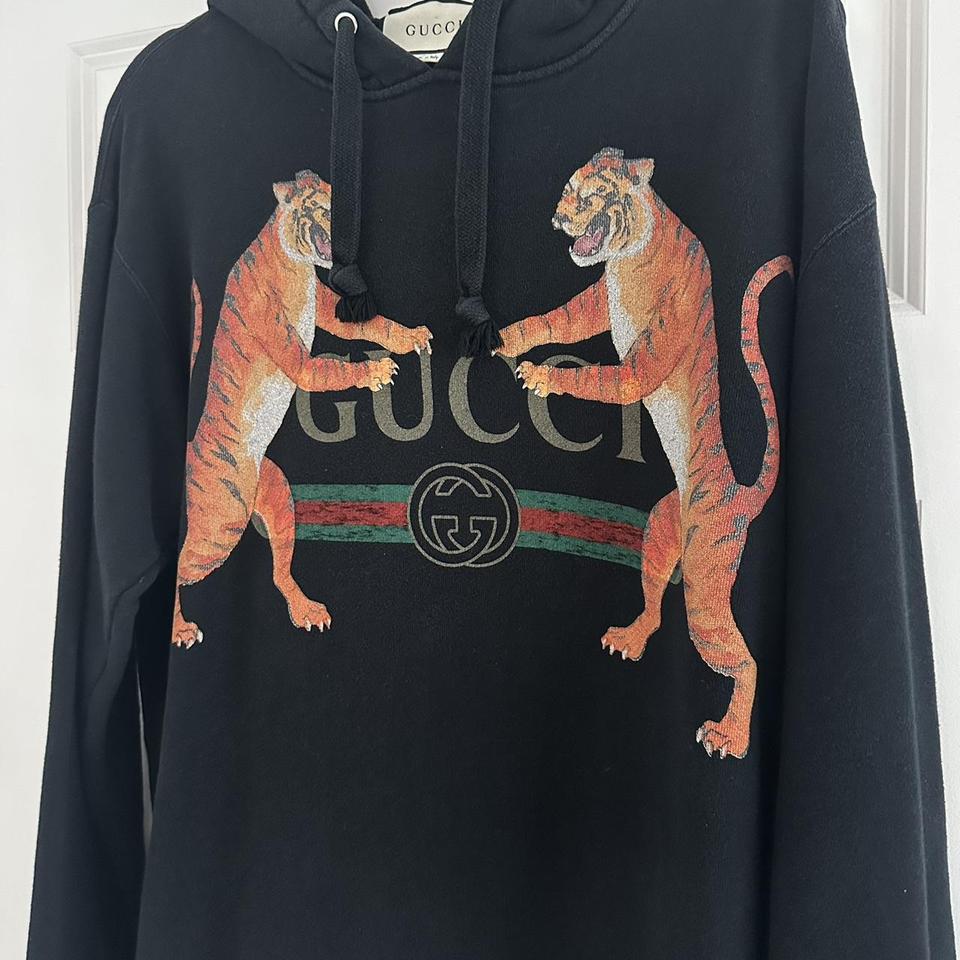 Authentic Gucci tiger print hoodie. Washed black Depop