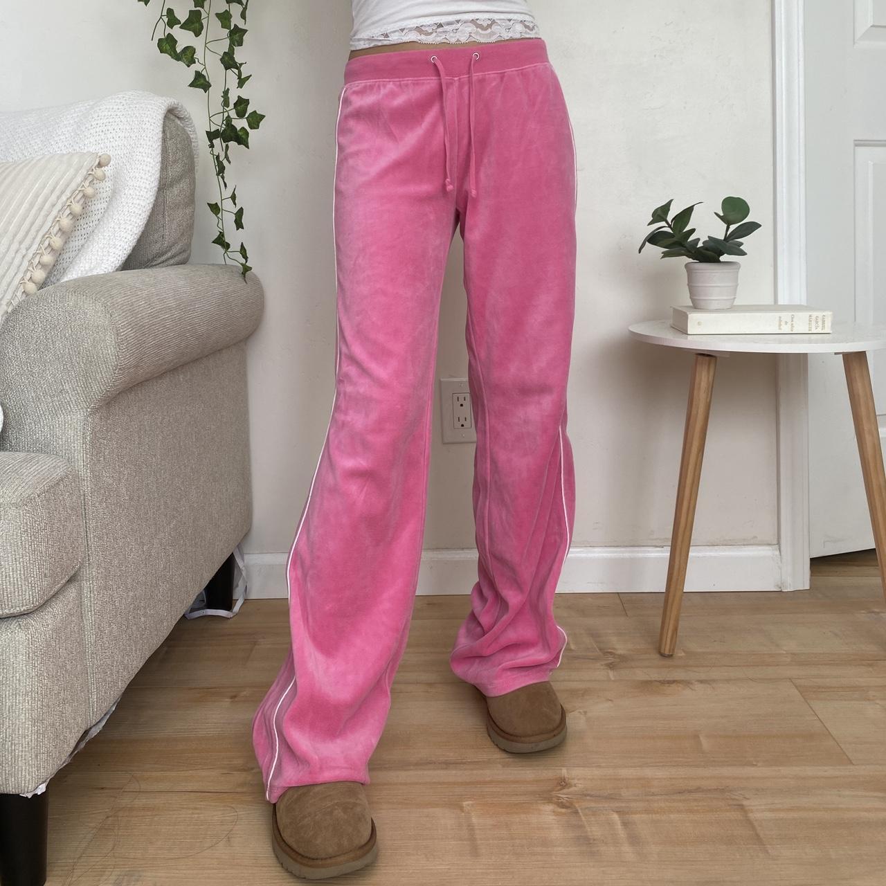 00s Pink Velour Sweatpants - Low rise - Flare hem...
