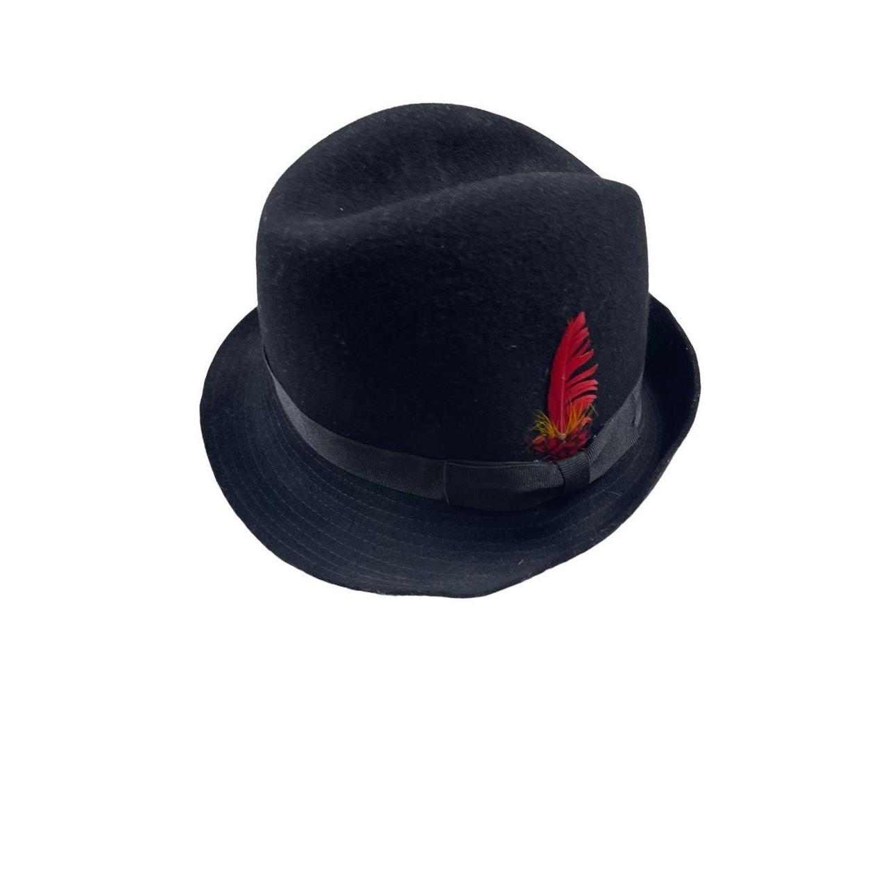 Black Wool Felt Fedora Hat With Feather Trim Size Medium 