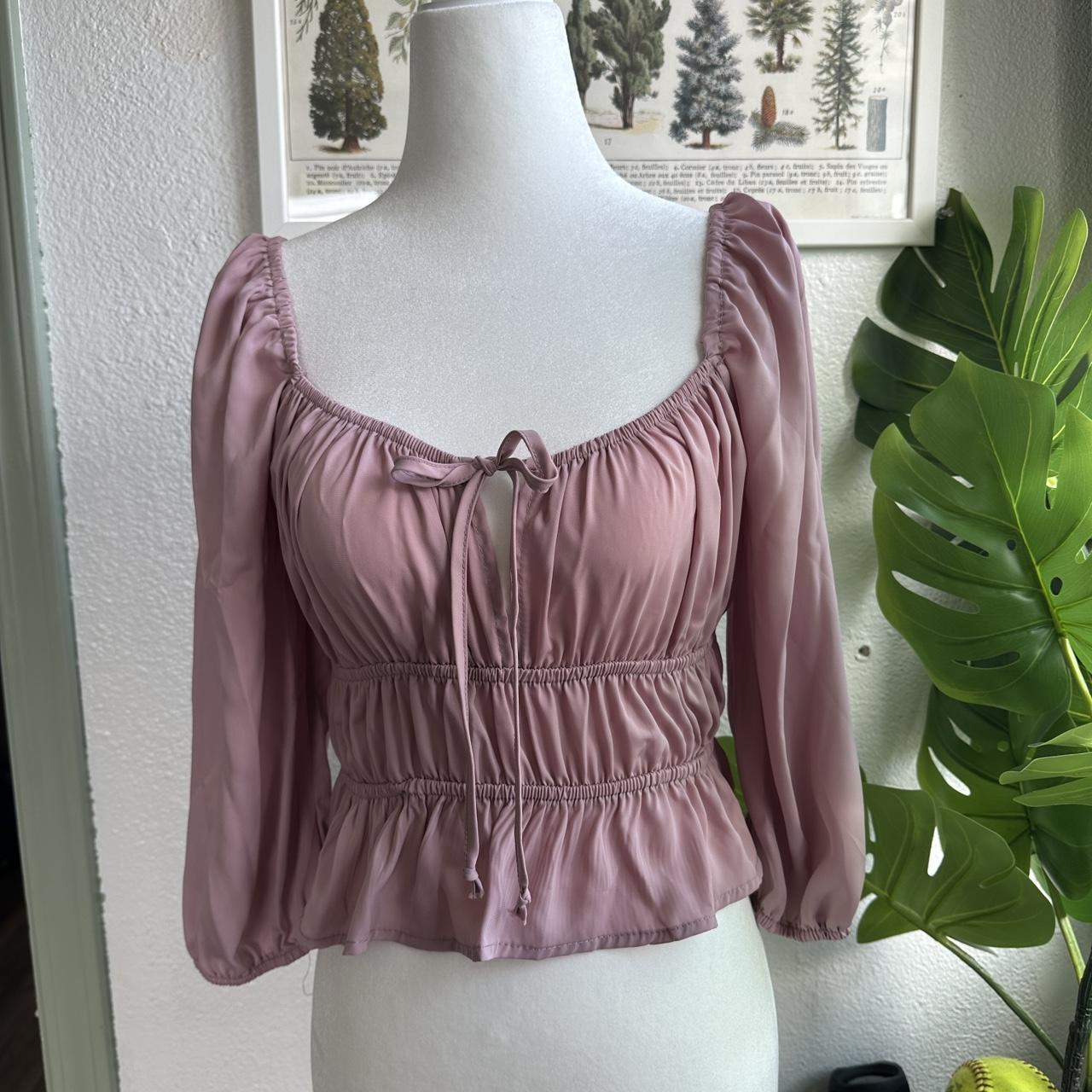 Pink Scrunch Top Hardly worn! #pink #blouse... - Depop