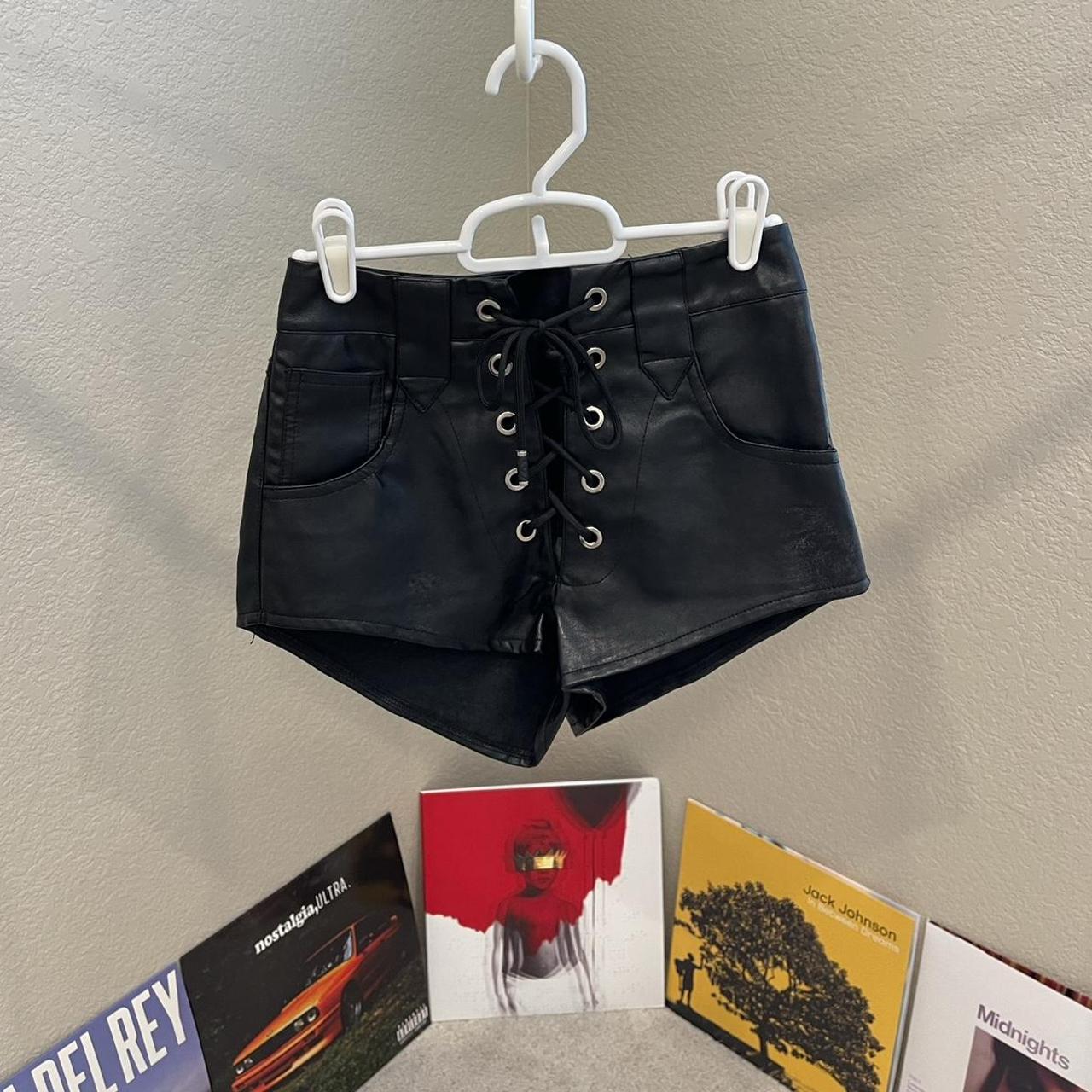 Black leather booty shorts from Lioness size XS (has... - Depop