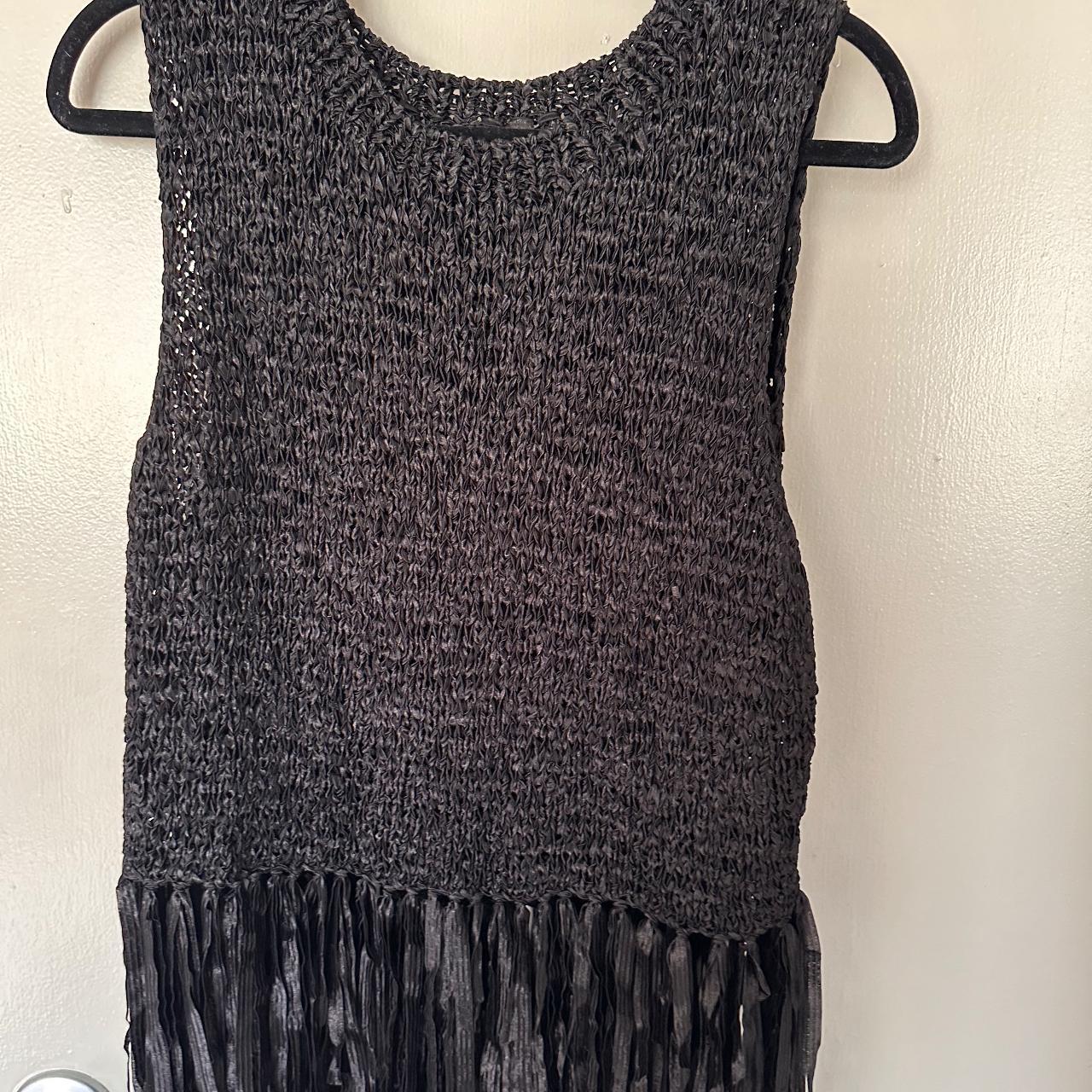 S retailer A.L.C. Knit Tassel Trim Tank Top Black