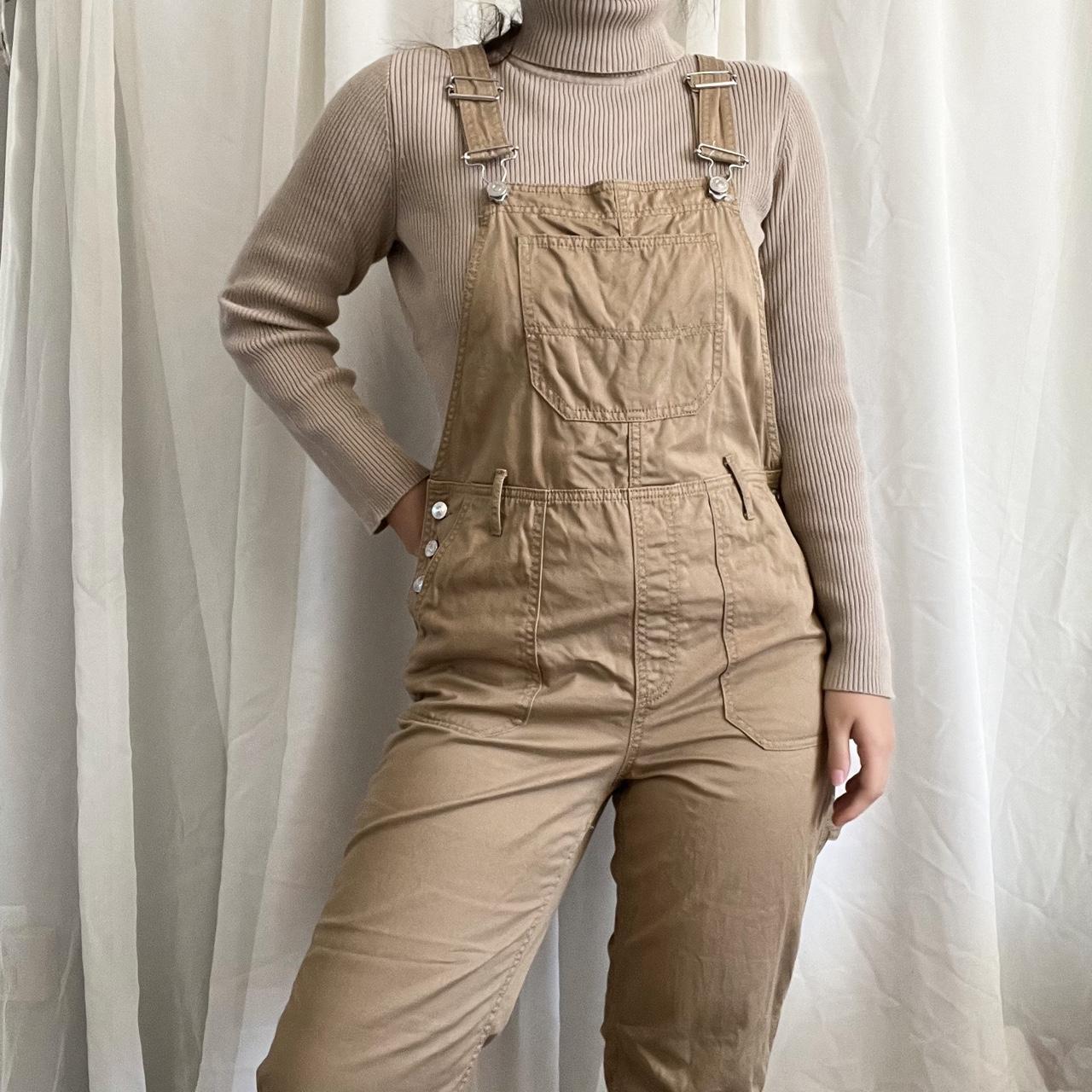H&M Women's Tan and Brown Dungareesoveralls Depop