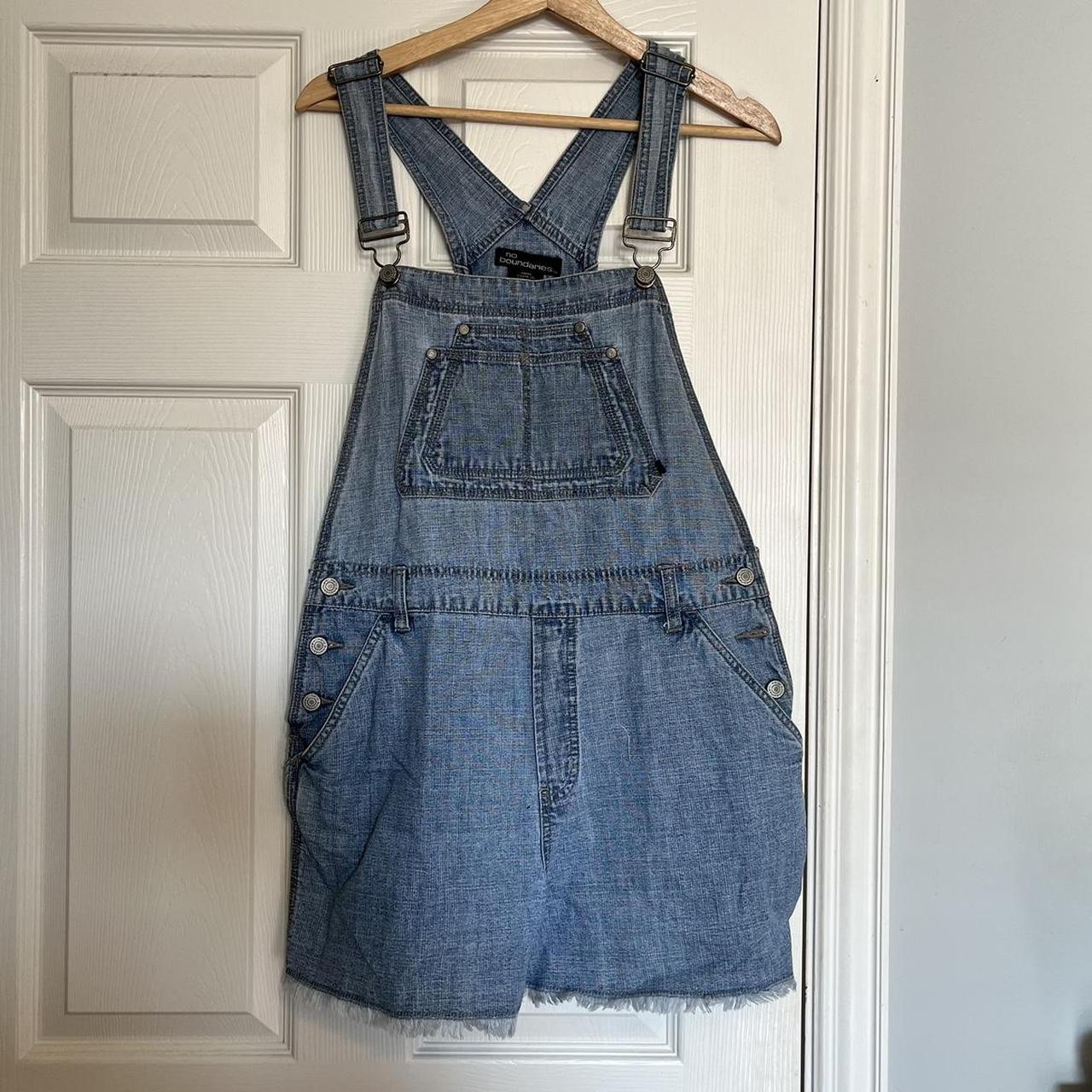 90s no boundaries raw hem overall shorts Size xl... - Depop