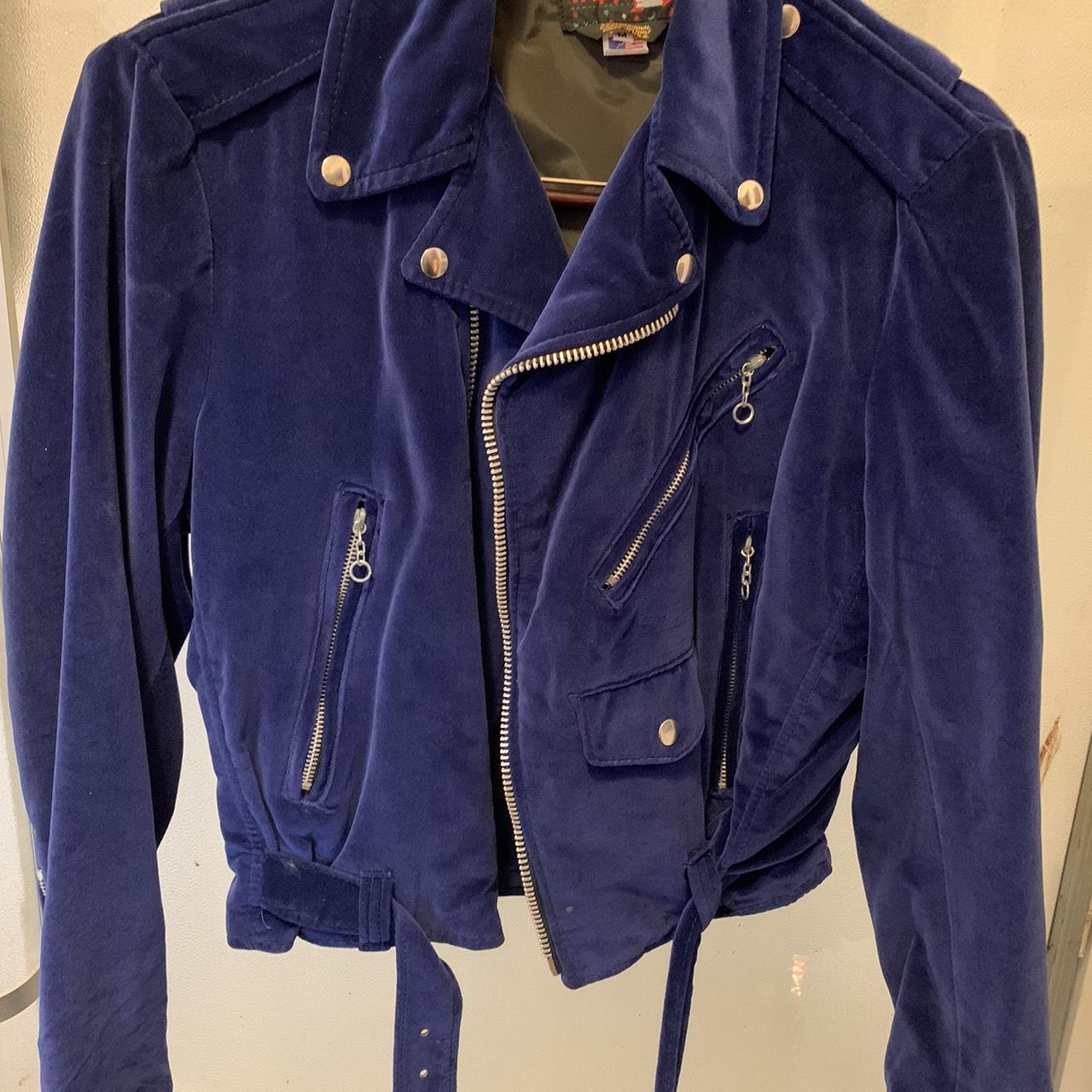 Vintage Trippnyc blue velvet moto jacket Sz... - Depop