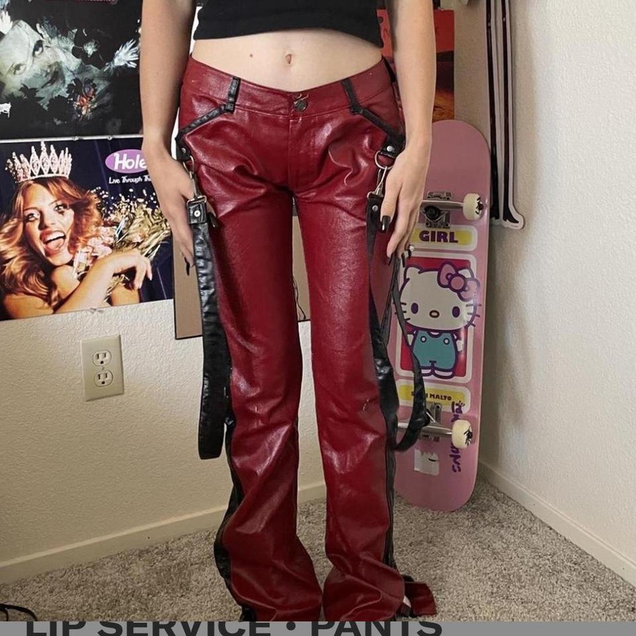 Vintage Lip service vice red leather pants W28 L... - Depop