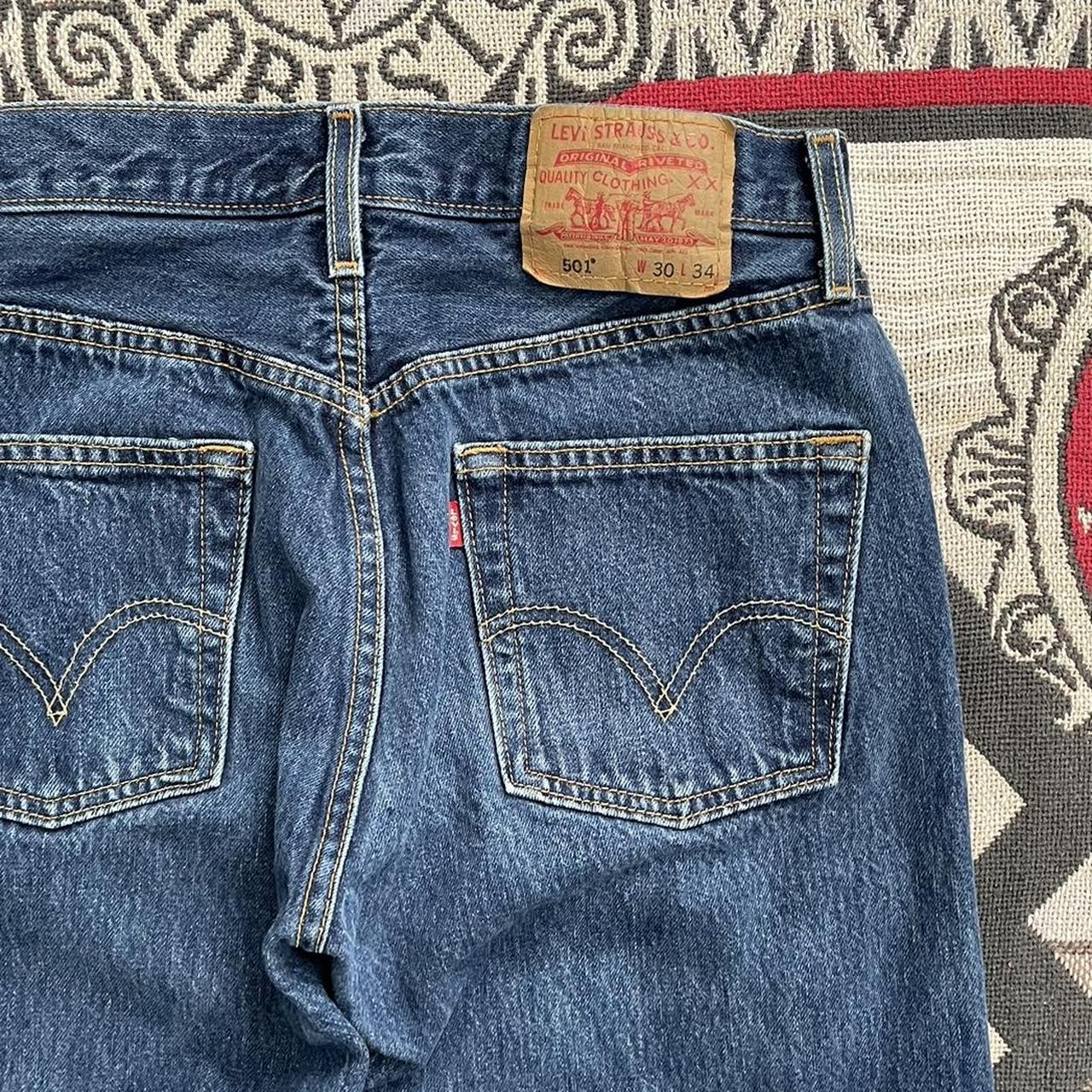 Vintage 90s Levi’s 501 Jeans -Nice dark color -Late... - Depop