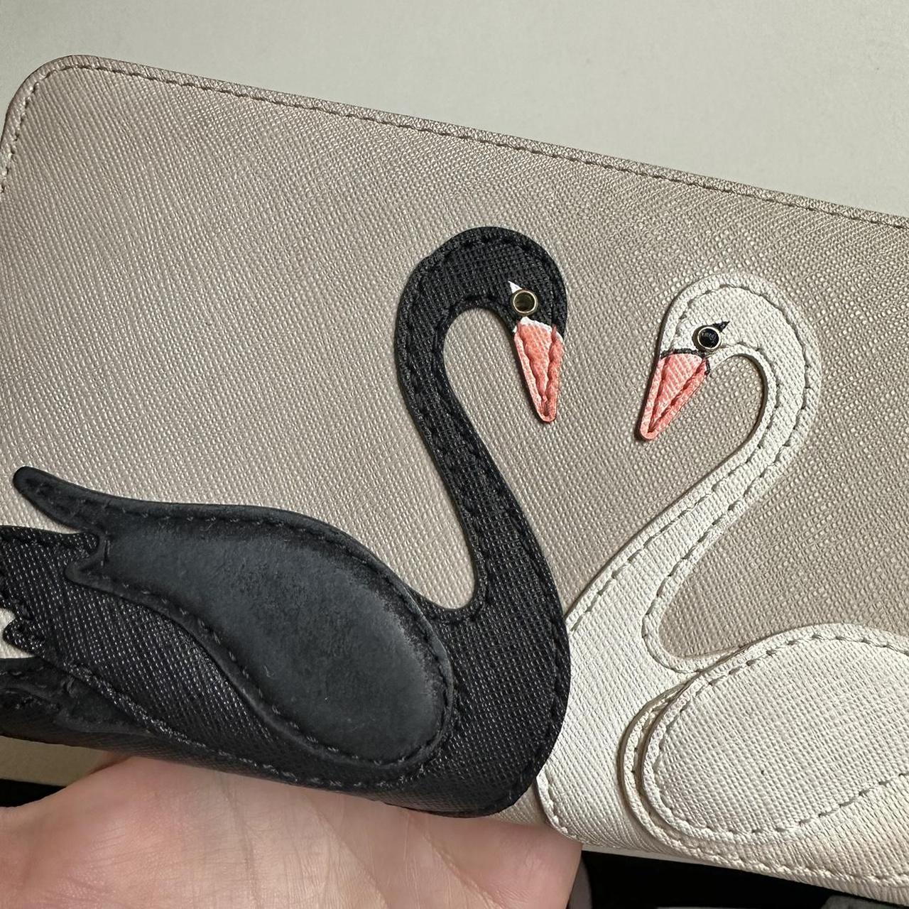 Kate Spade Swan Black White Zip Around Saffiano