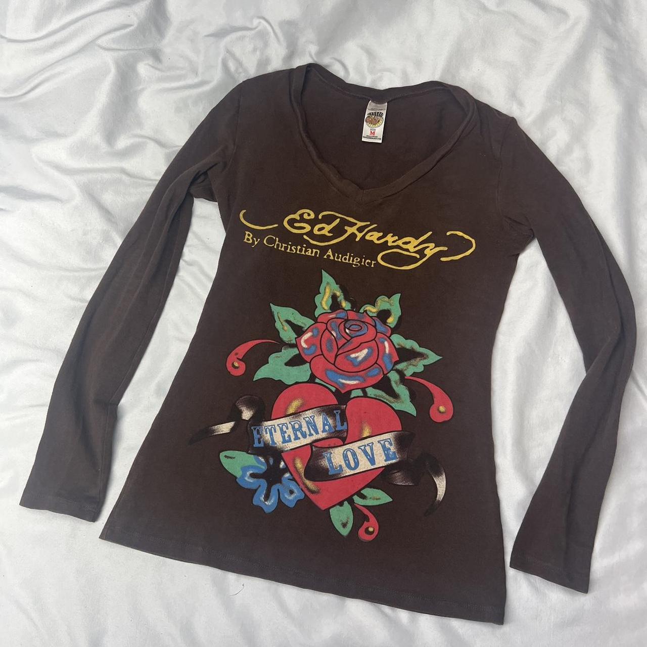 Ed hardy womens form fitted long sleeve top Size m... - Depop