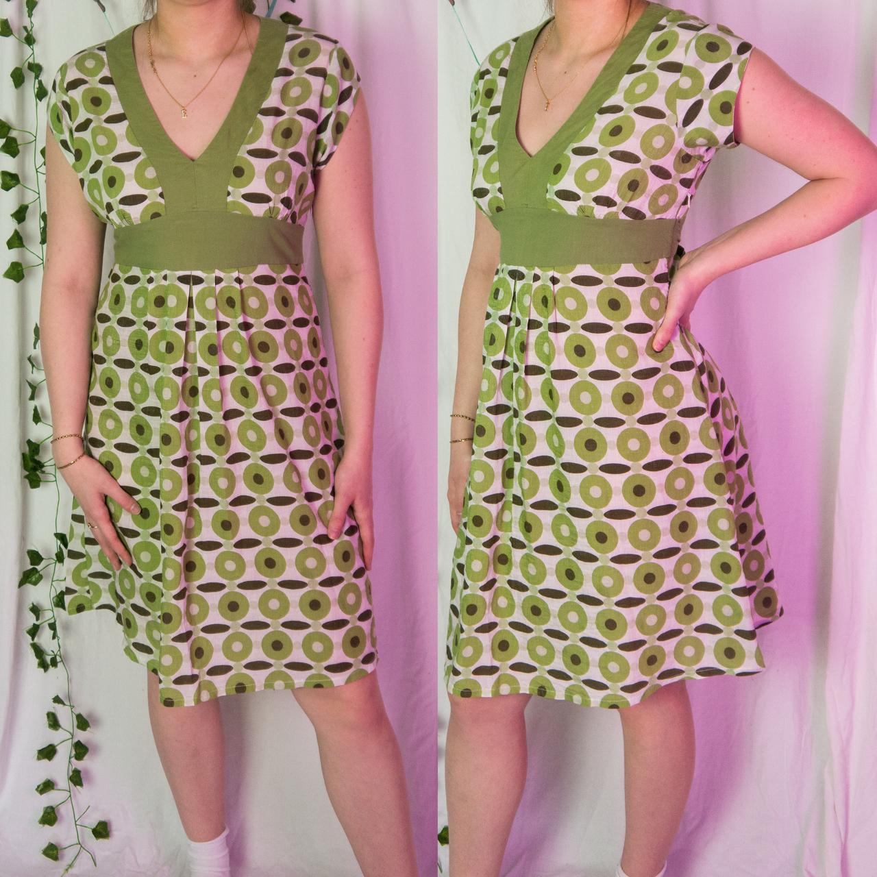 Apricot Women's Cream and Green Dress | Depop