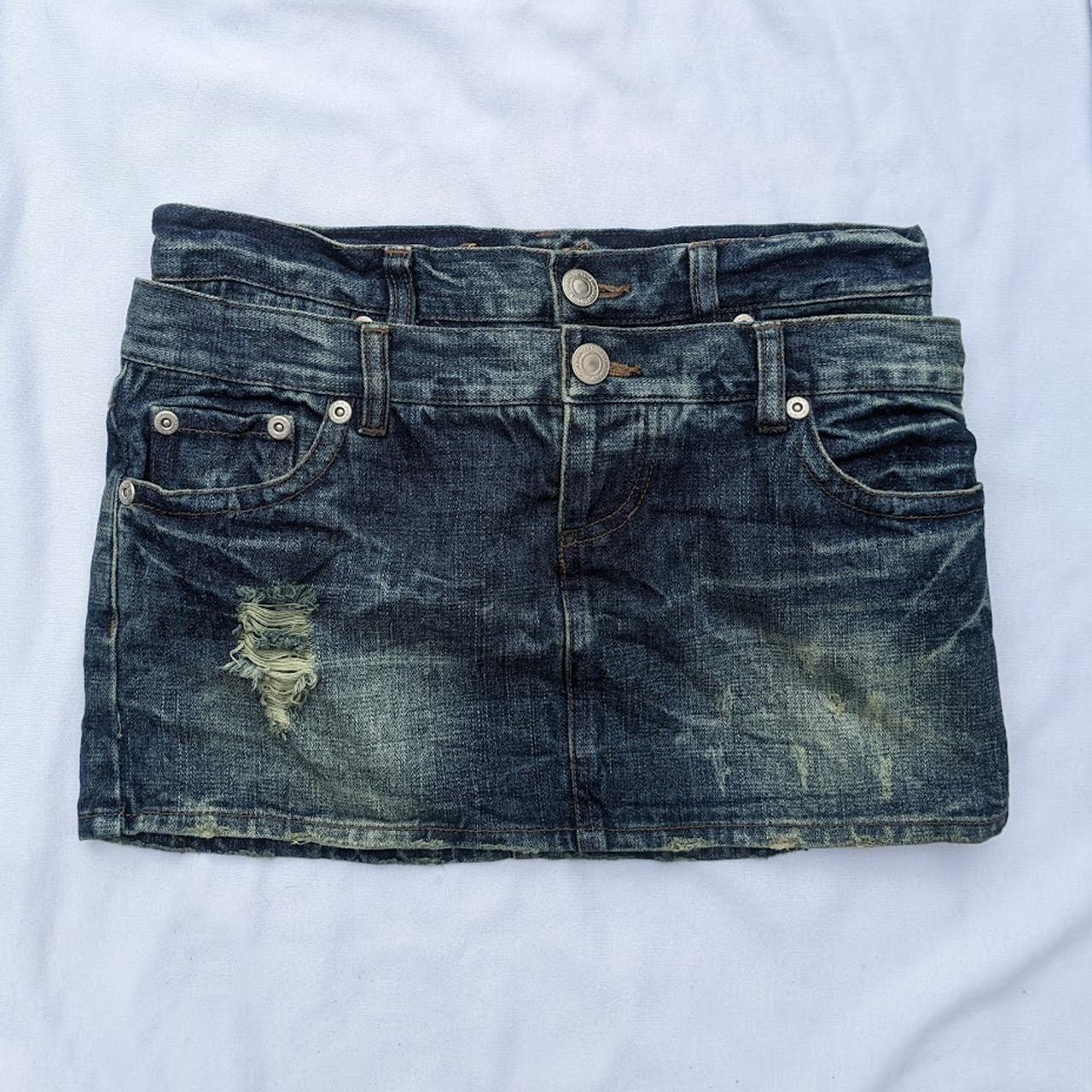 【Anyone more】Damage Vintage Black Blue Denim Mini Skirt Blue Low Rise Denim Mini Skirt – motelrocks-com-eur