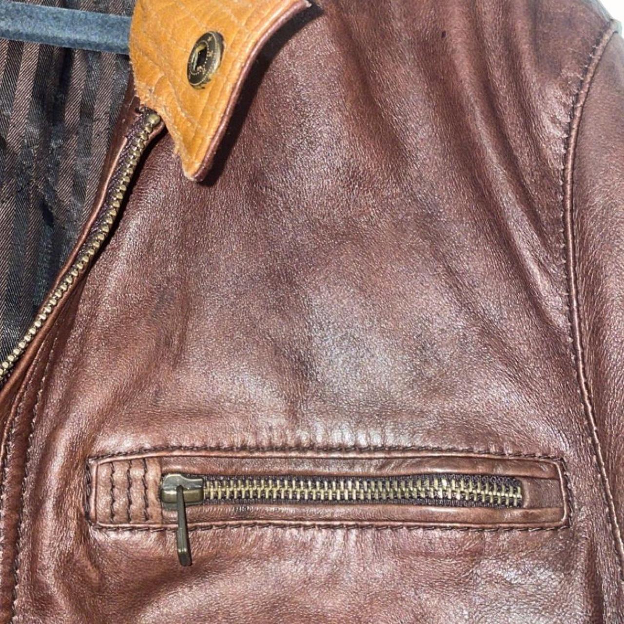 John Lewis brown leather jacket Zip... Depop