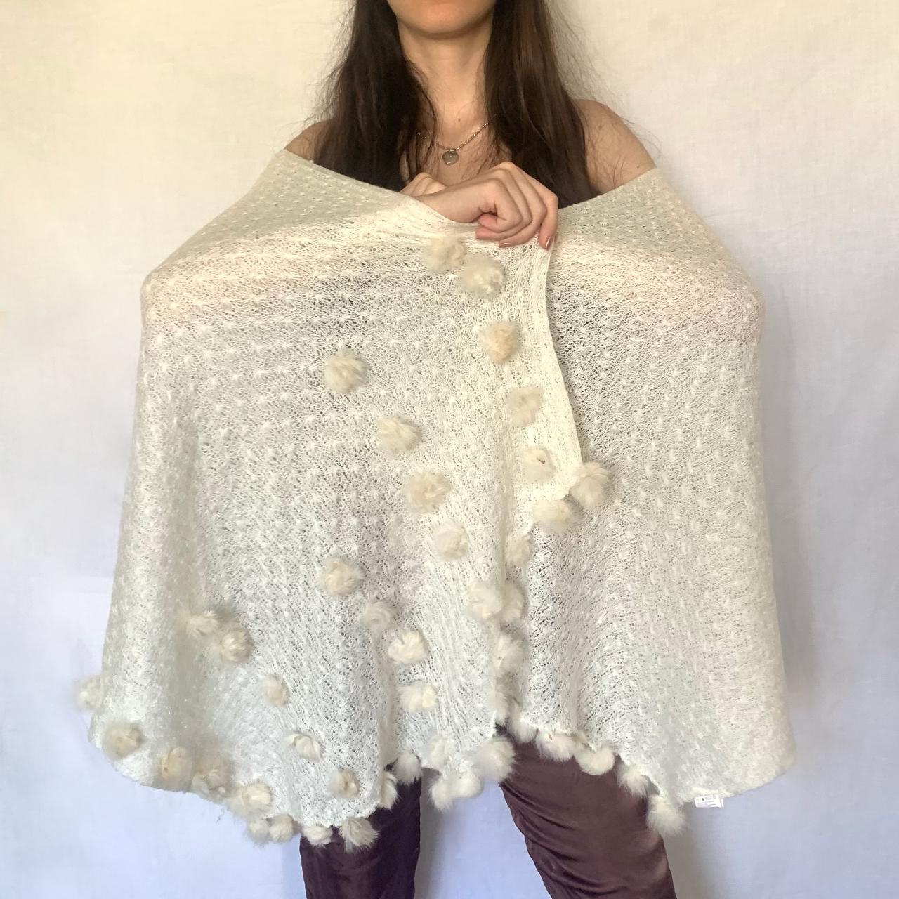 Cream wool shawl/scarf with cutest furry pompoms. So... - Depop