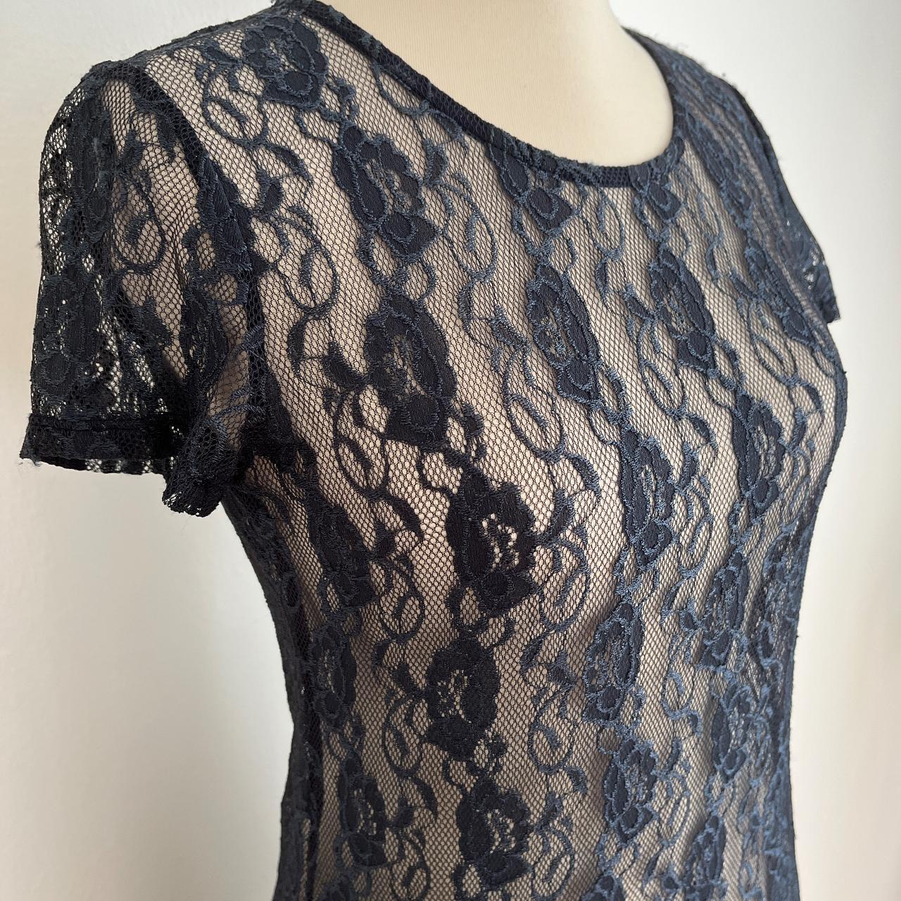 Beautiful navy blue sheer lace dress Fits XS to... - Depop