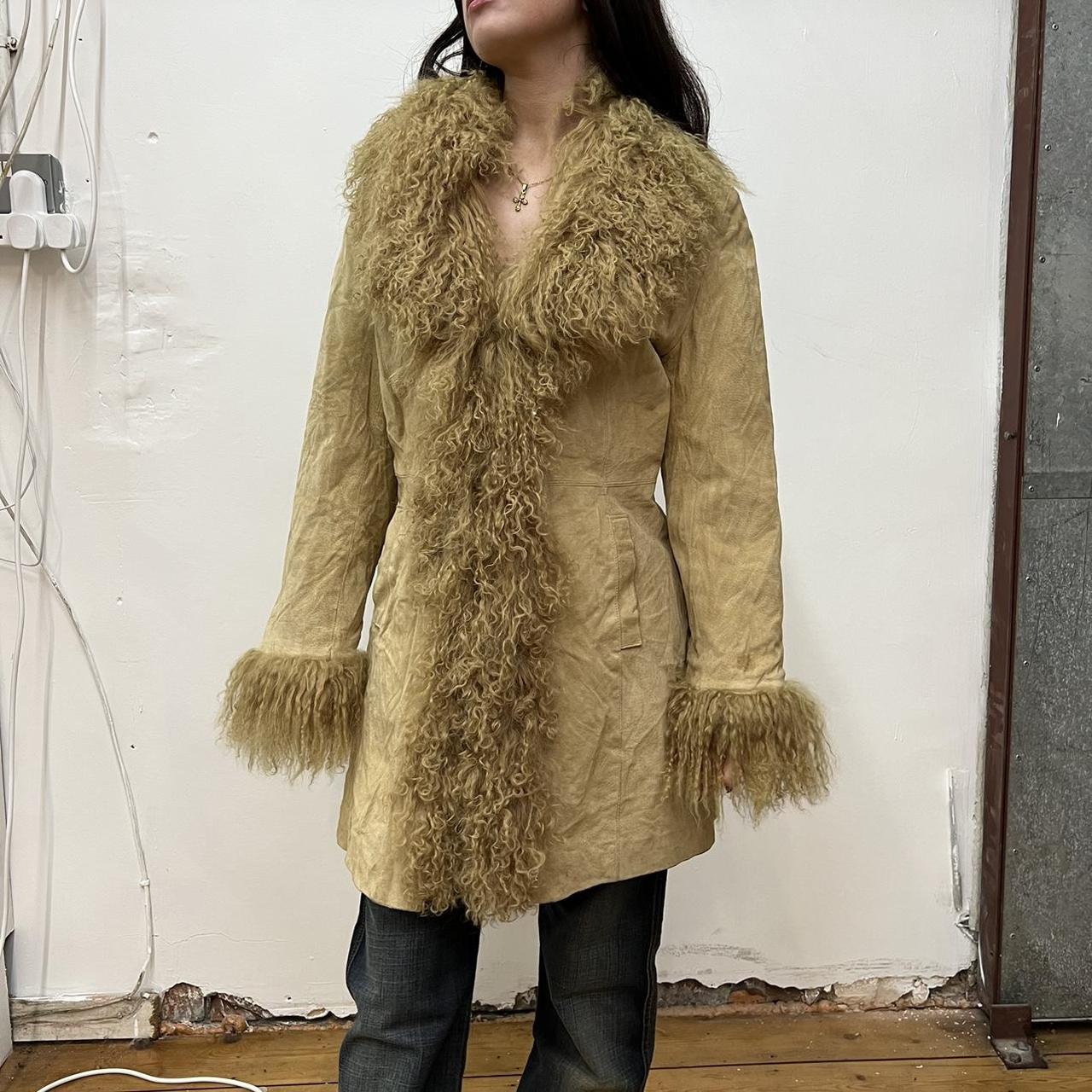 Y2k real leather suede Mongolian fur afghan coat | Depop