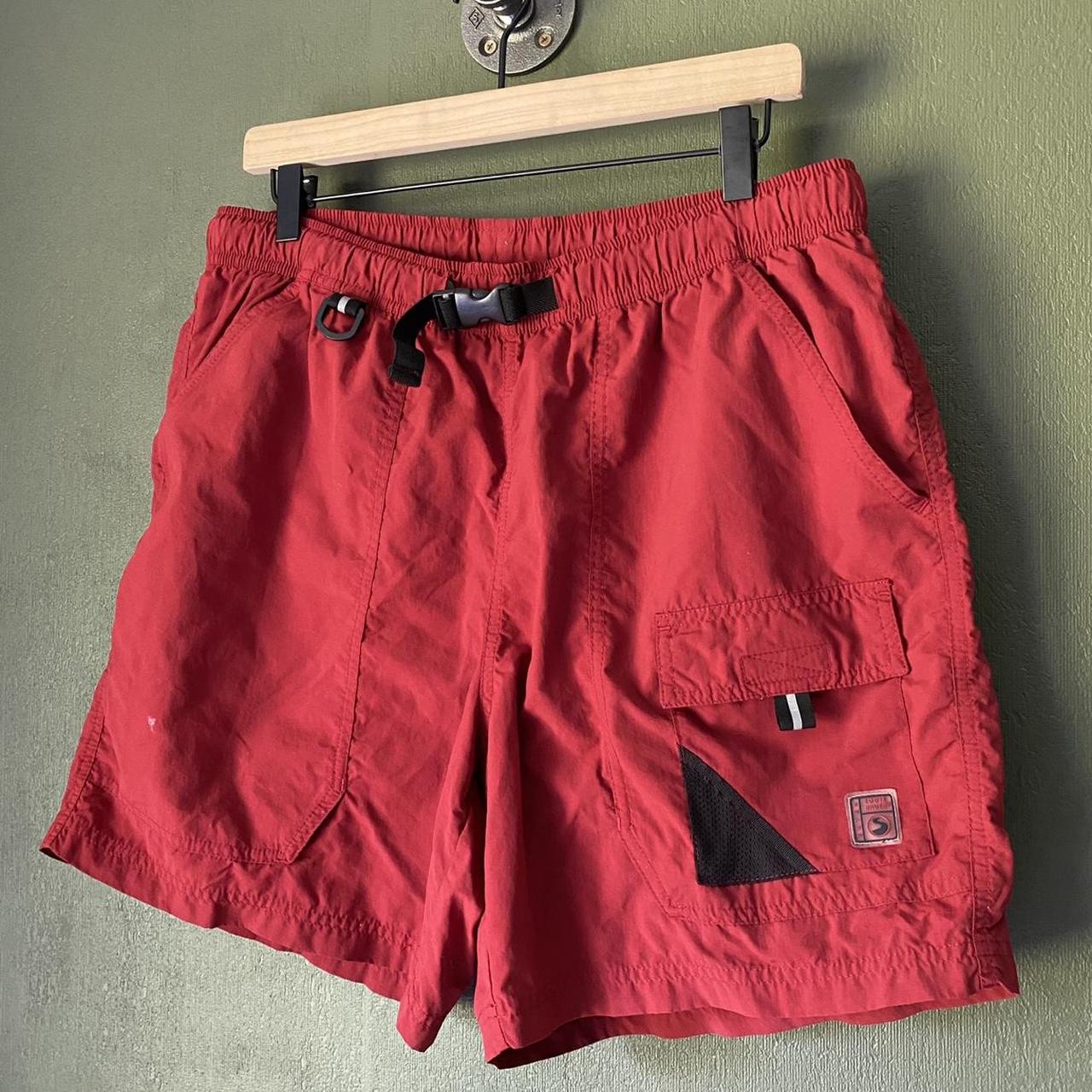 Eddie Bauer Men's Red and Burgundy Shorts | Depop