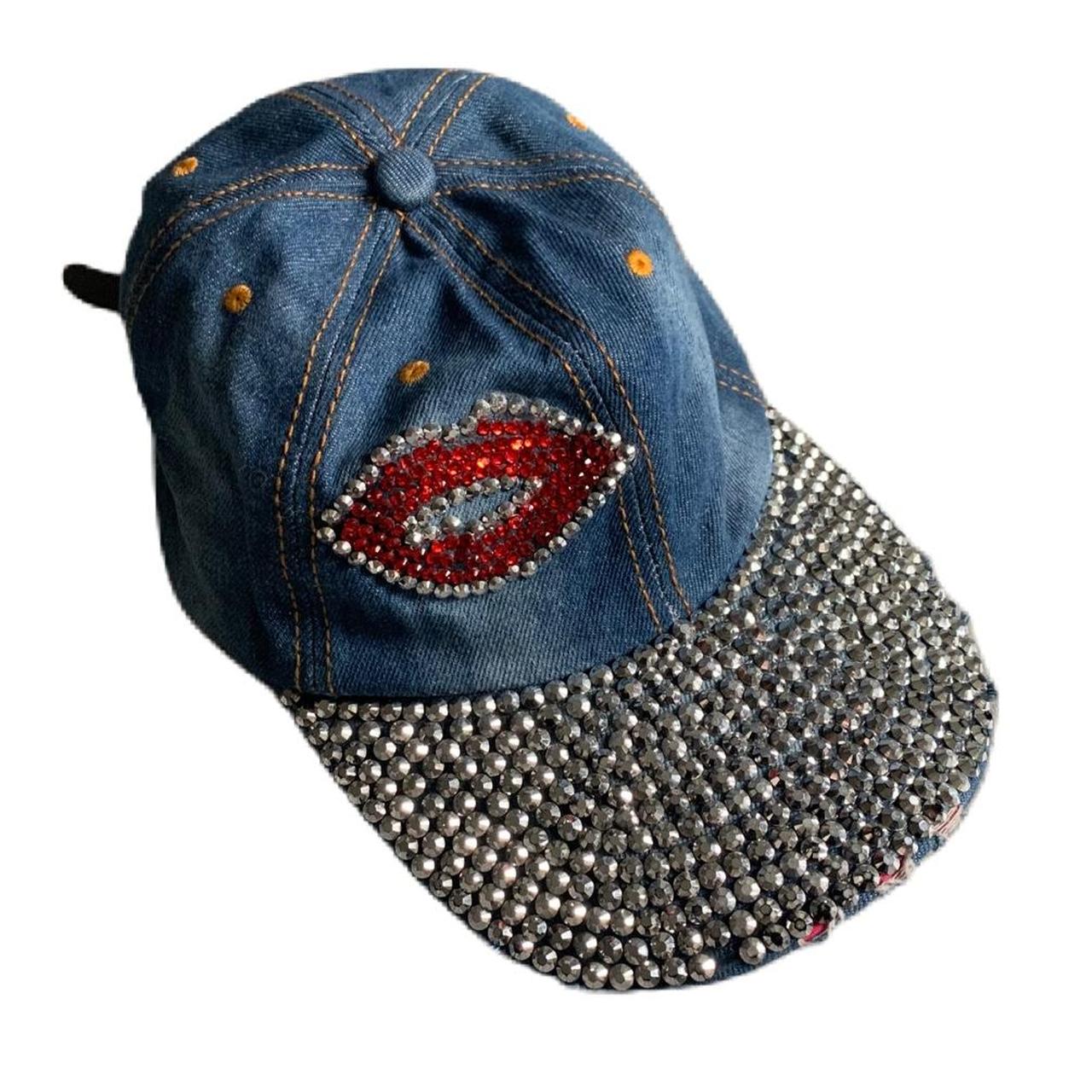 Mcbling Denim Lip Bedazzled Hat trashy y2k grunge... - Depop