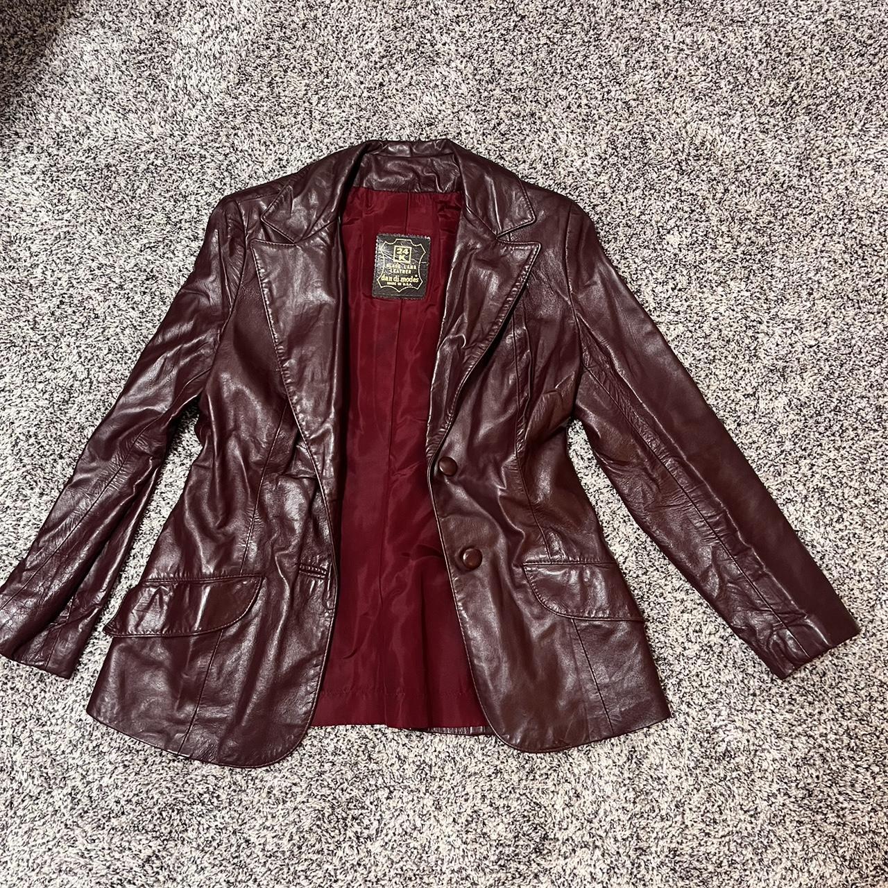 Vintage Burgundy Leather Jacket Moderate Length It Depop