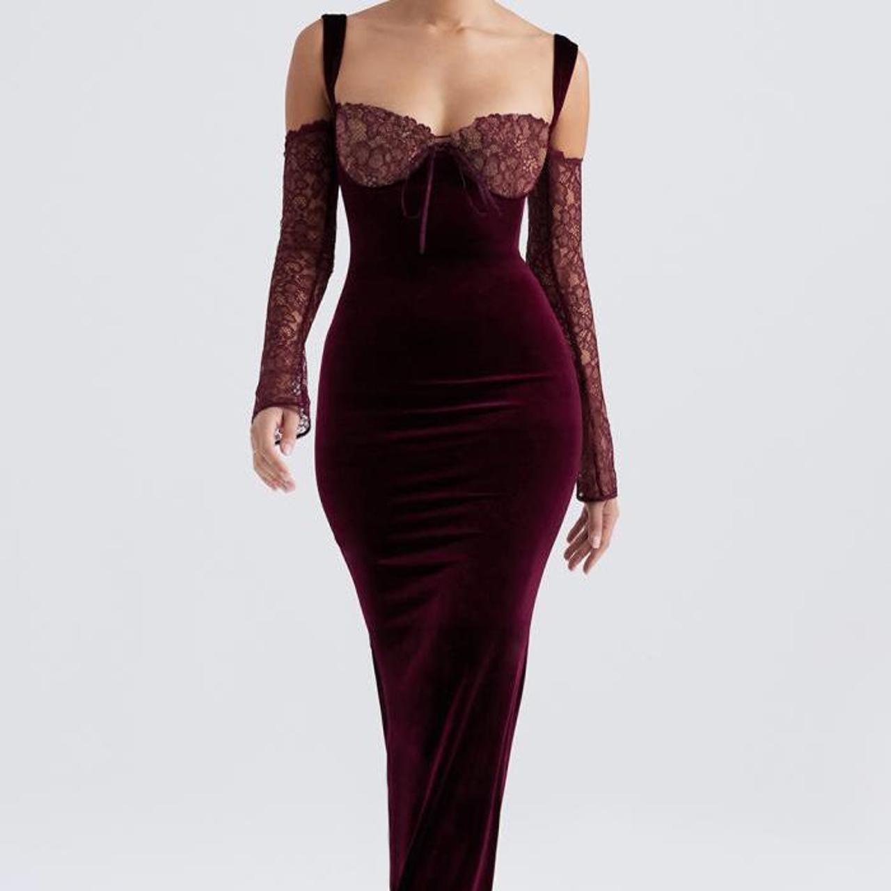 House of CB Women's Burgundy Dress Depop