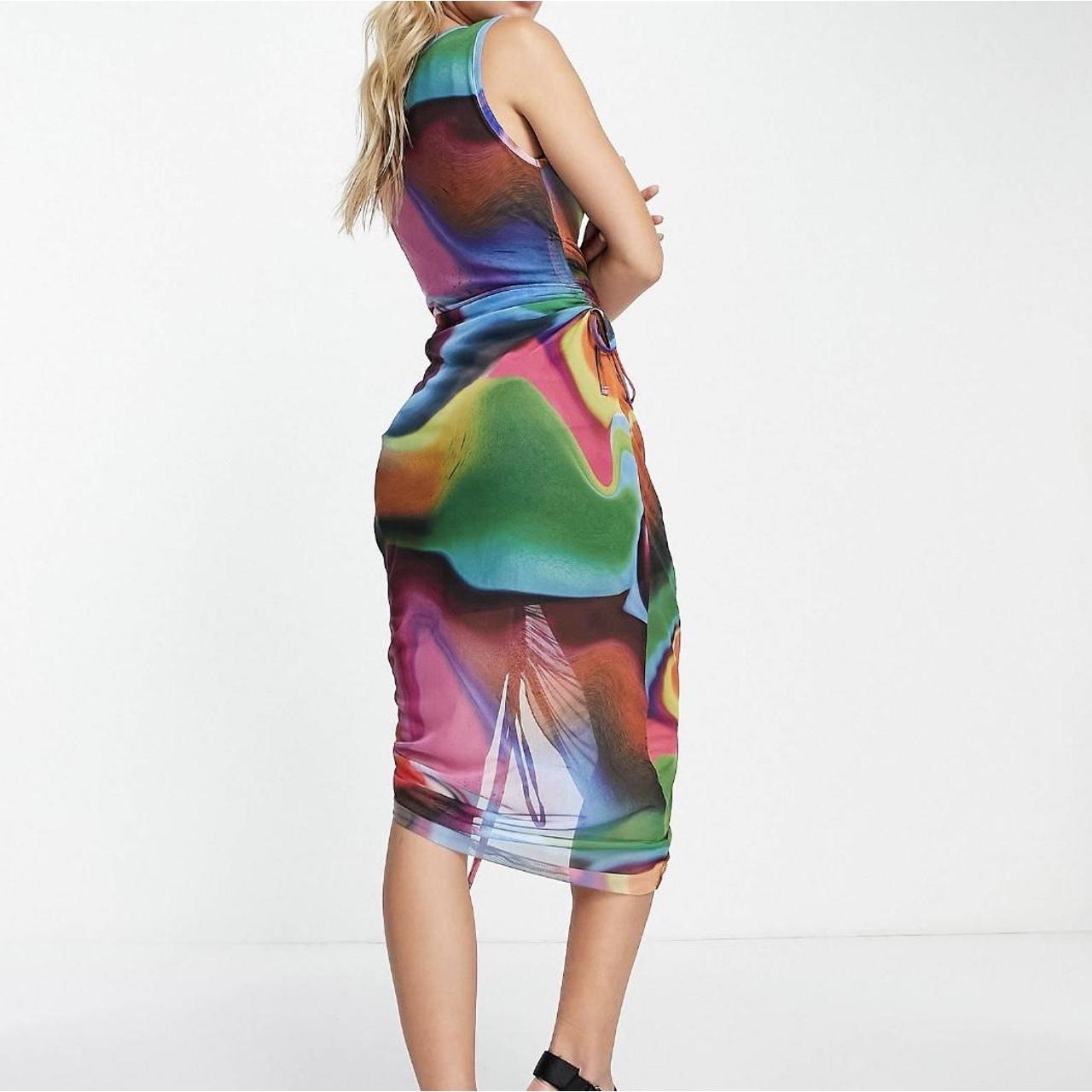 ruched marble spray print midi dress.... Depop