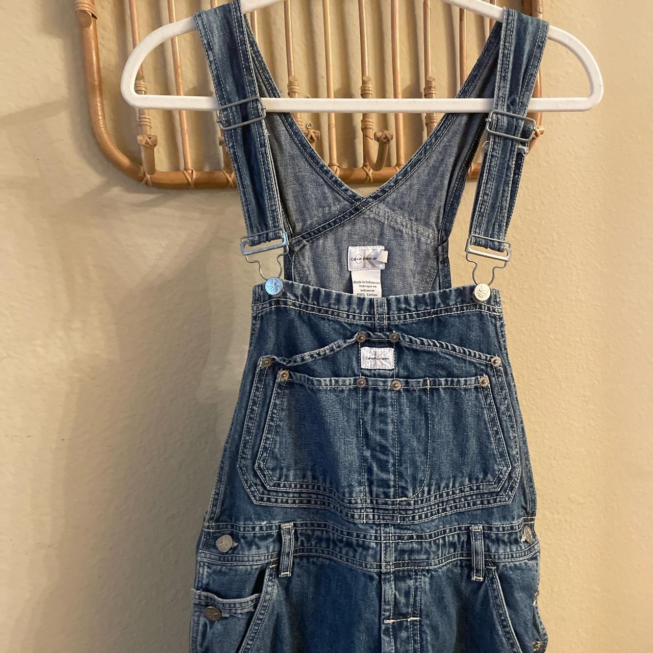 Calvin Klein Women's Blue and Navy Dungarees-overalls | Depop