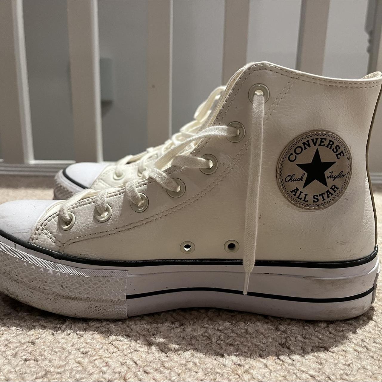 Leather cream converse high tops platform Sold... - Depop