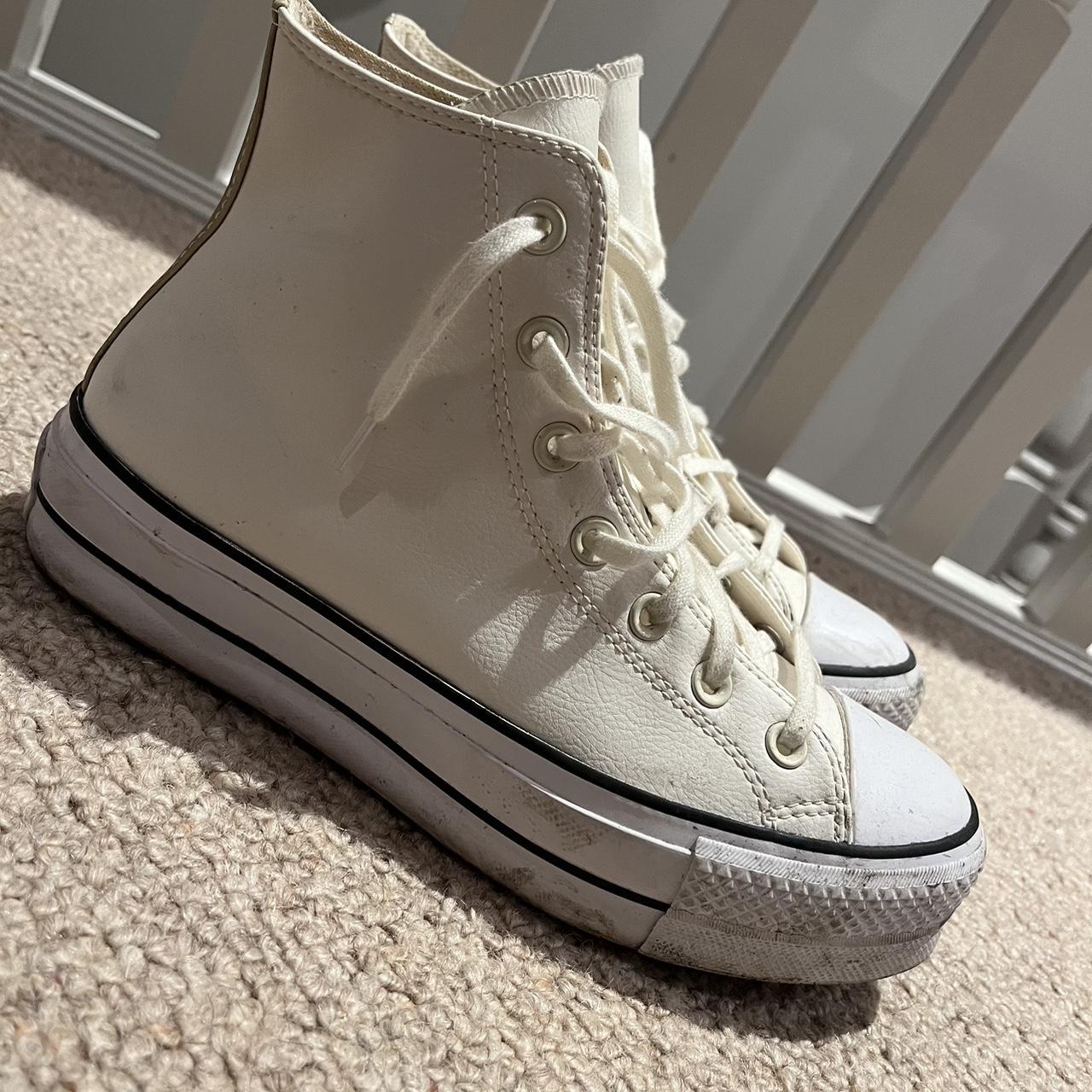 Leather cream converse high tops platform Sold... - Depop