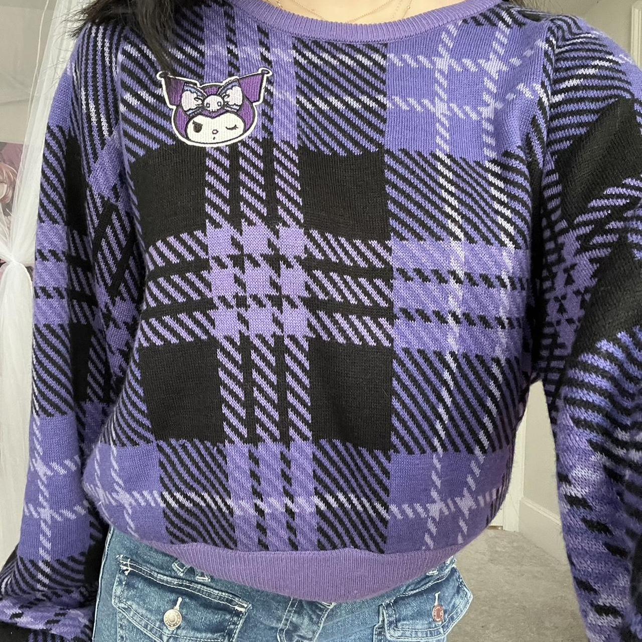 Deals Kuromi Purple Plaid Knit Girls Sweater Size LG