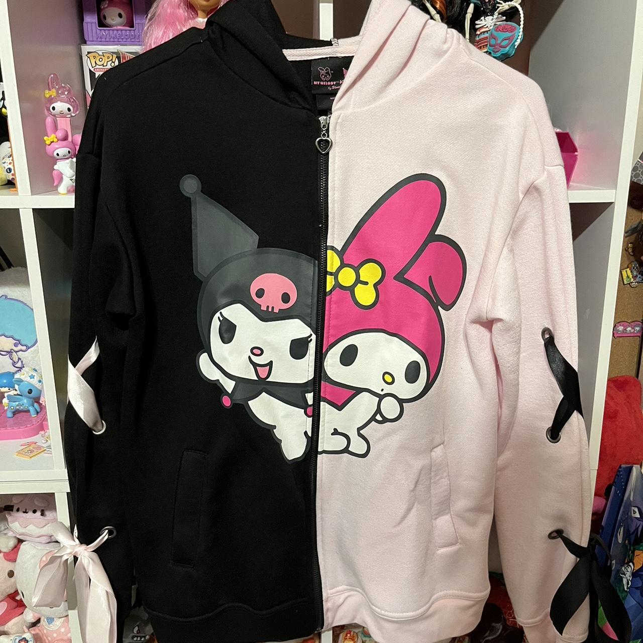 Kuromi & My Melody Split zip up hoodie ribbon laces... - Depop