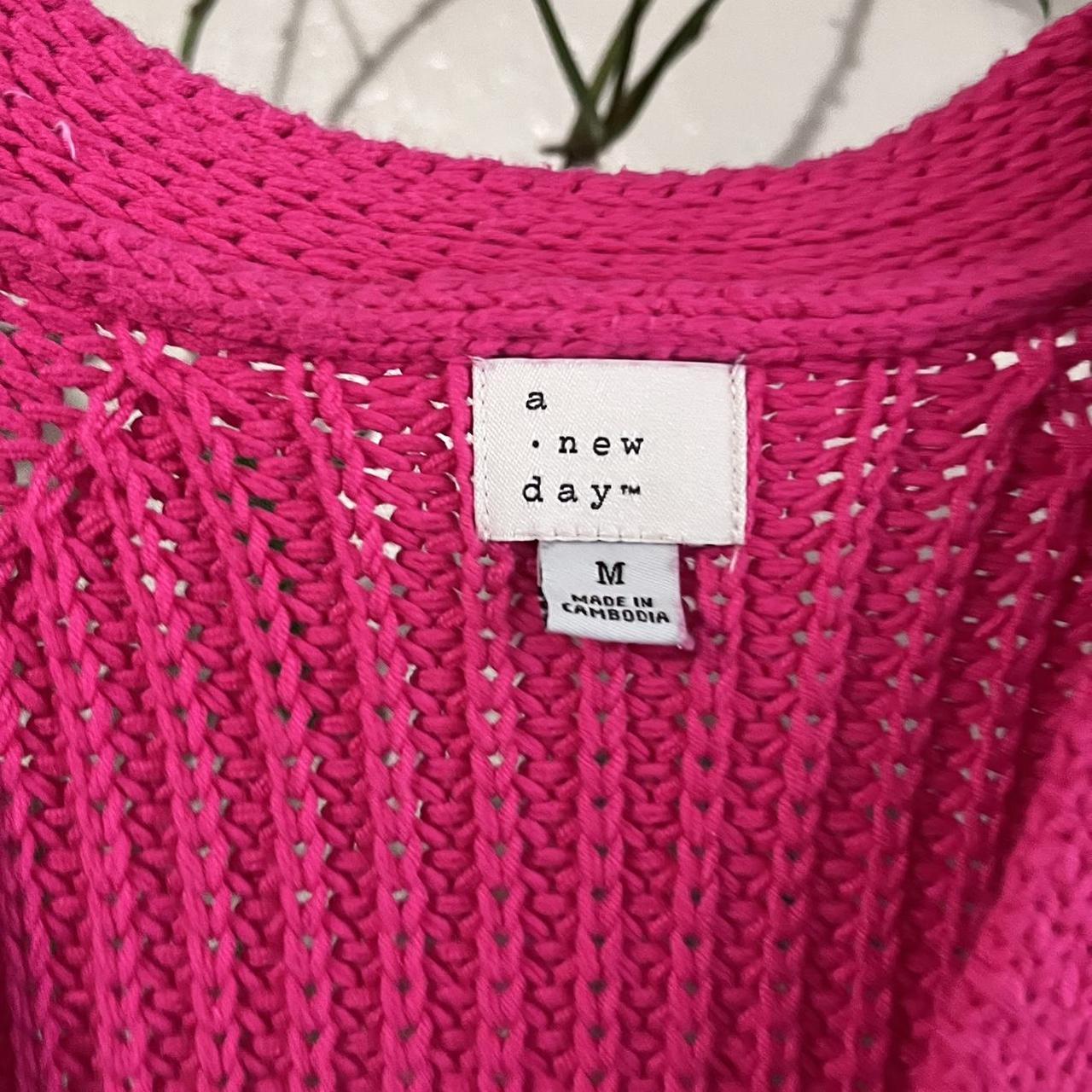 Hot pink knit cardigan perfect for a pop of color in... Depop