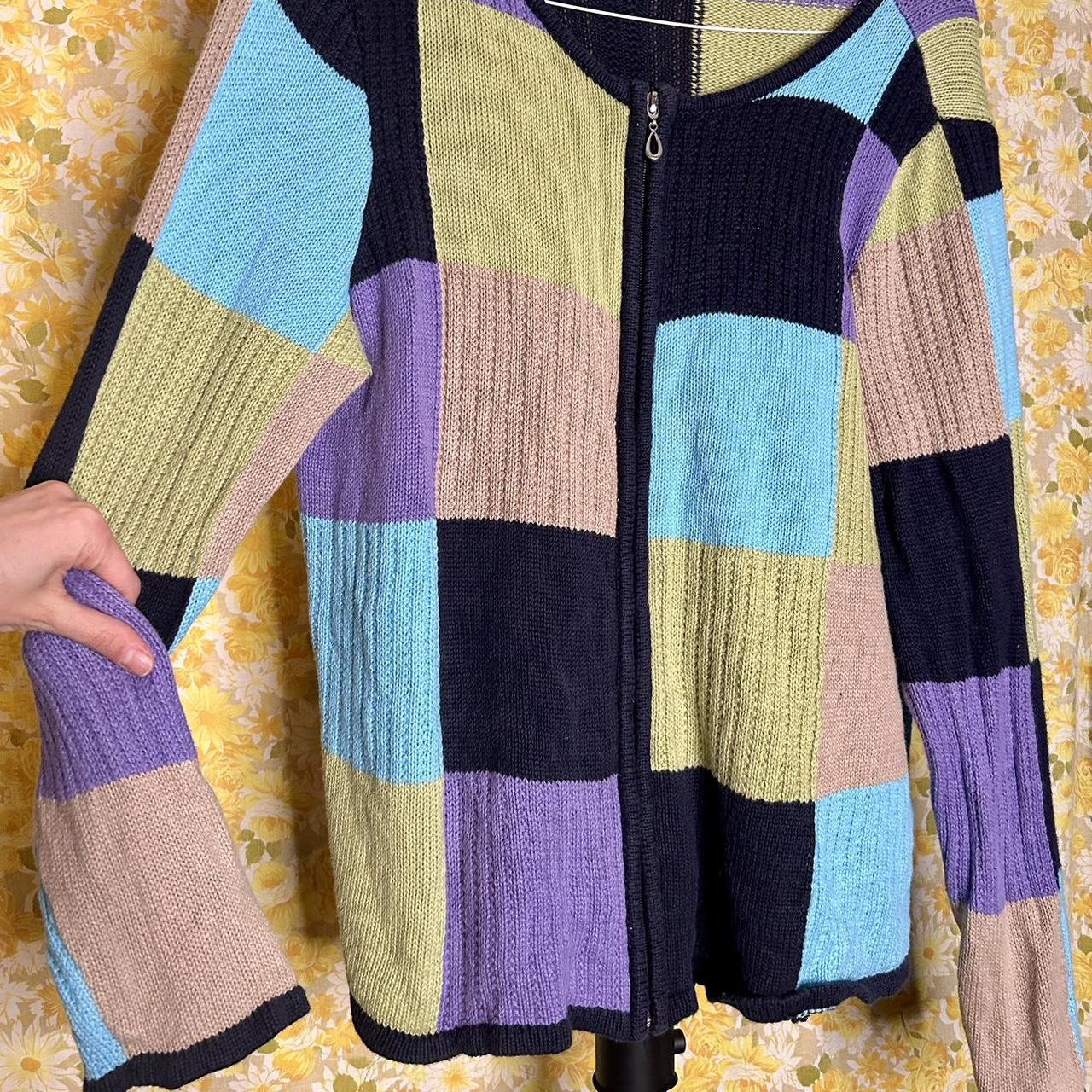 Vintage patchwork knit zip up sweater...