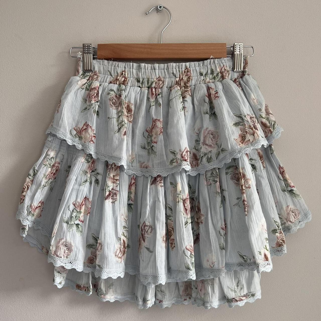 LoveShackFancy Women's Pink and Blue Skirt Depop