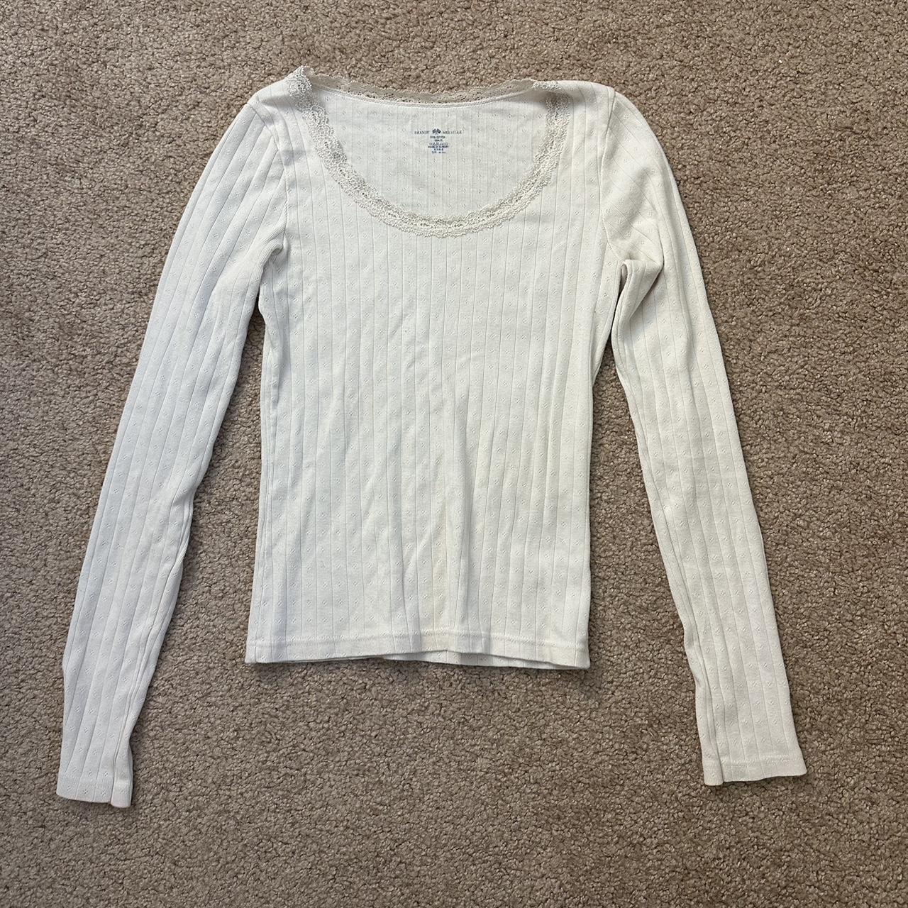 brandy melville white long sleeve top - lace... - Depop