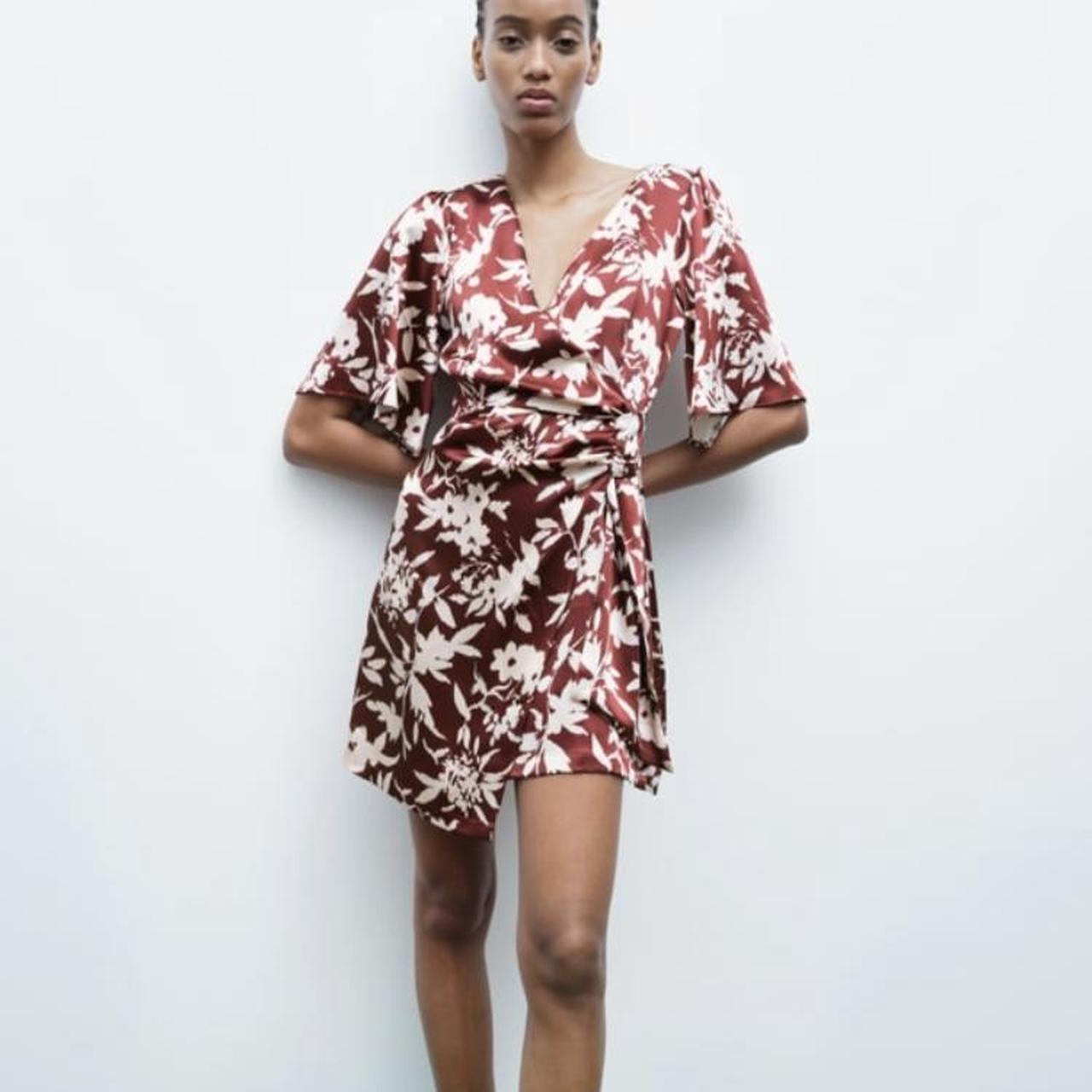 Zara knotted floral print dress multicoloured size... Depop