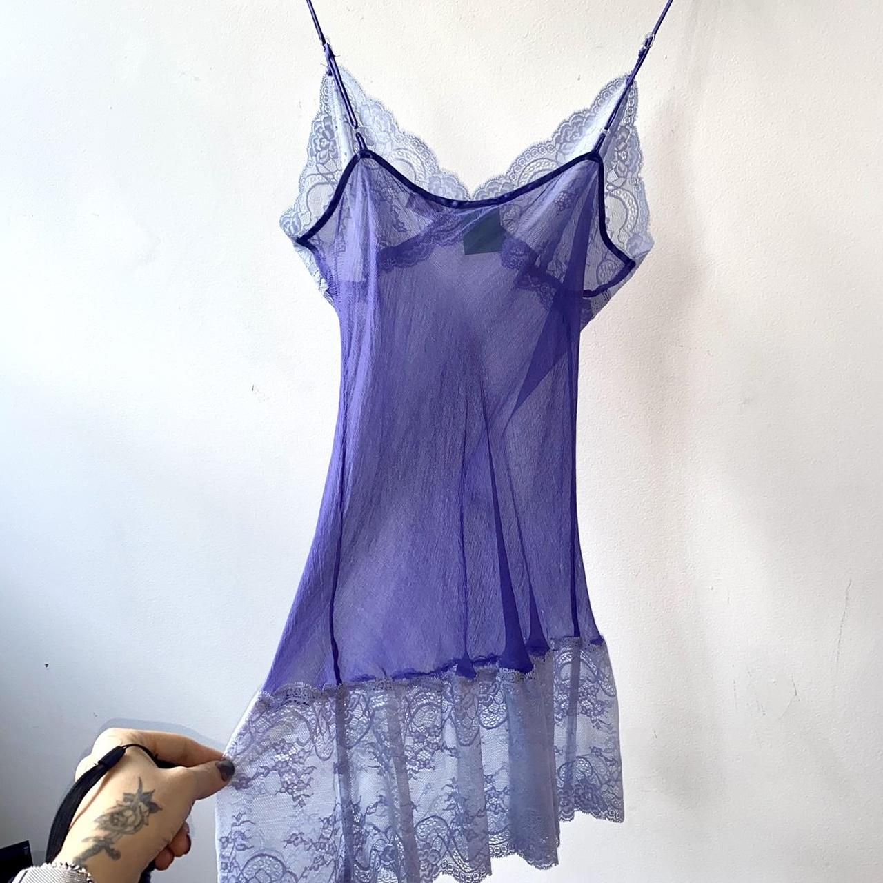 Absolutely stunning sheer purple silk and lace... - Depop