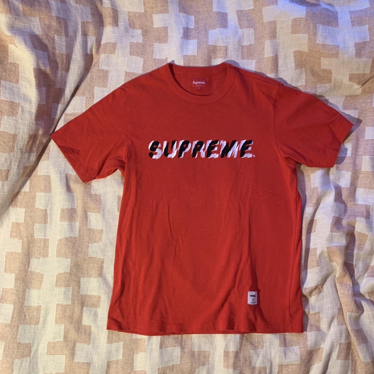 Supreme shatter tee red rare Jacquard woven logo,... - Depop