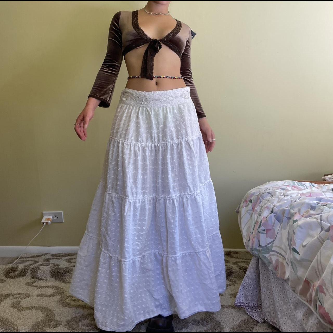 white layer maxi skirt with embellished waist... - Depop