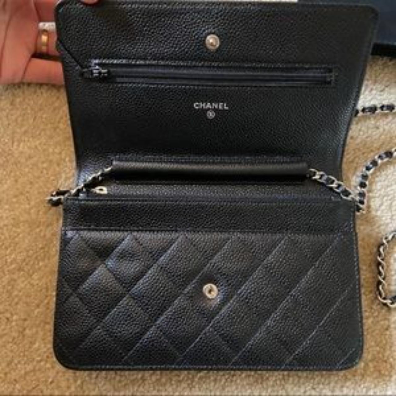 Chanel small wallet on chain Black caviar with... Depop