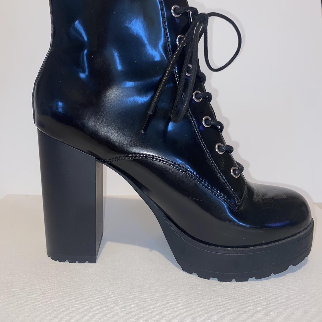 Black Pu Pleather Chunky Platform Heel Boots Brand New Depop