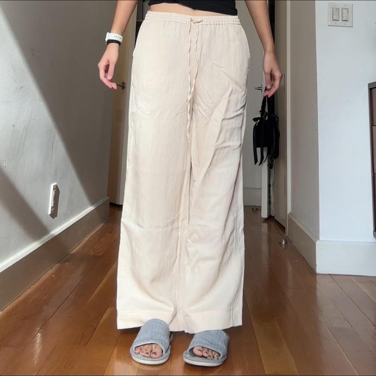 zara beige/ cream linen pants flowy pants for the... Depop