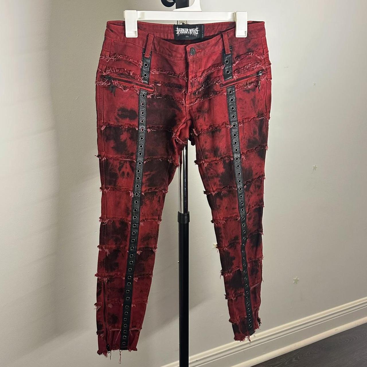 Dolls Kill Women's Red and Black Jeans Depop