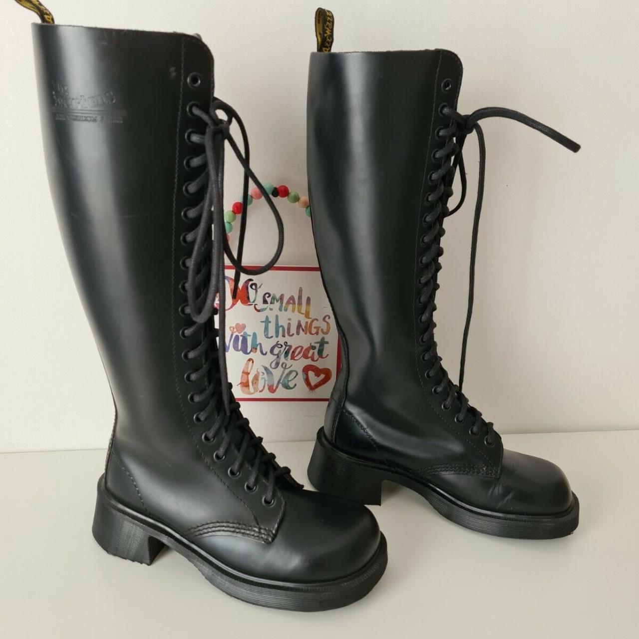 Dr Martens 1420 20 eye black knee high boots England... - Depop