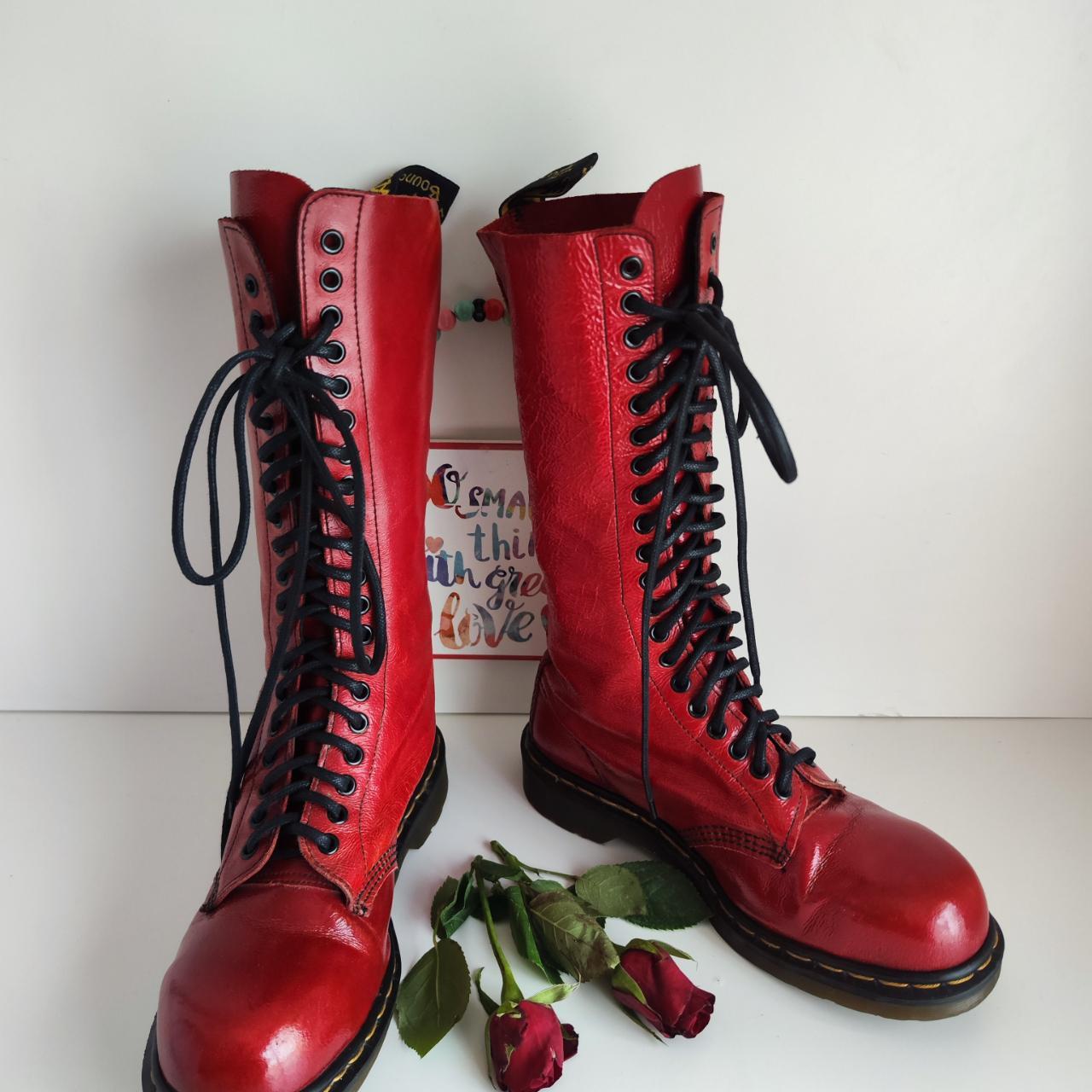 Dr Martens 1420 20 hole red midcalf tall patent. Depop