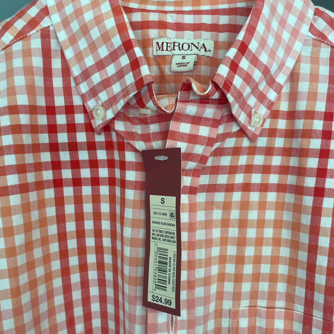 merona pink/orange button-up in size small, - Main Image