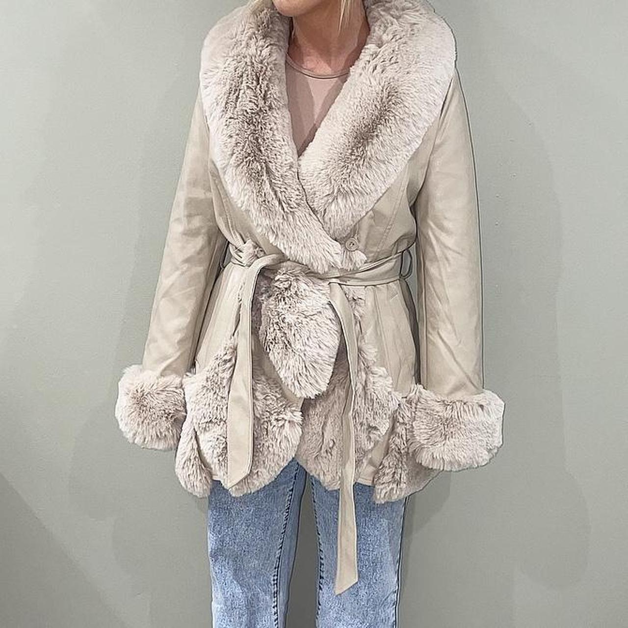 Beige faux fur coat, nude coat, winter coat Womens... - Depop