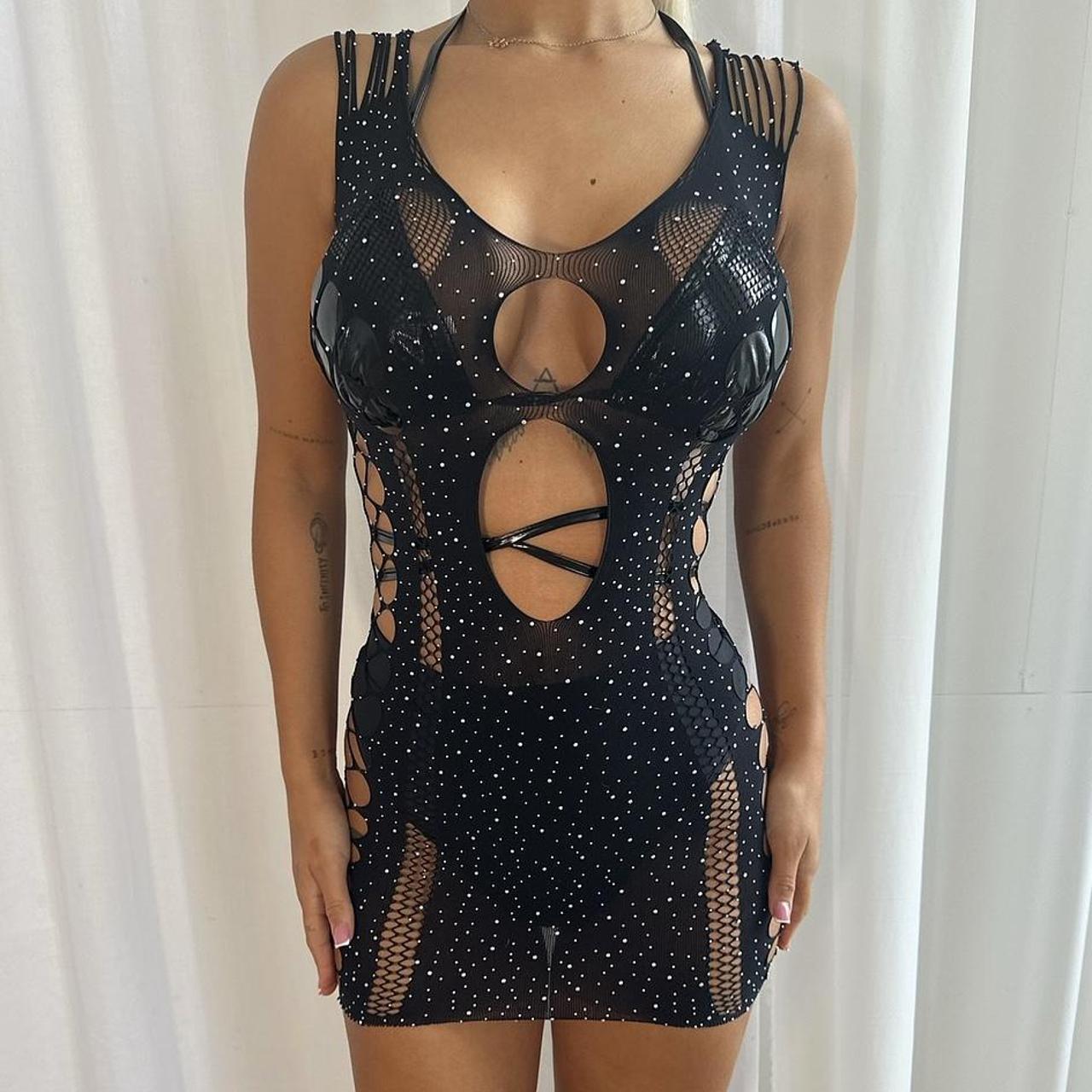 Fishnet rhinestone mesh dress, can be worn dressed... - Depop