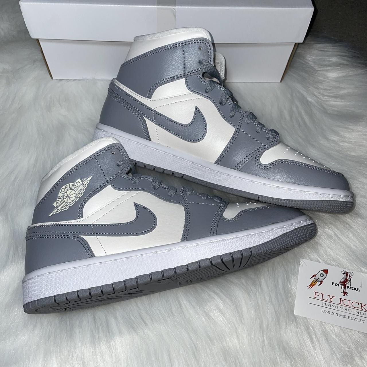 NIKE JORDAN 1 MID - STEALTH🐺🌪️ GREY & WHITE🏳 SIZE -... - Depop