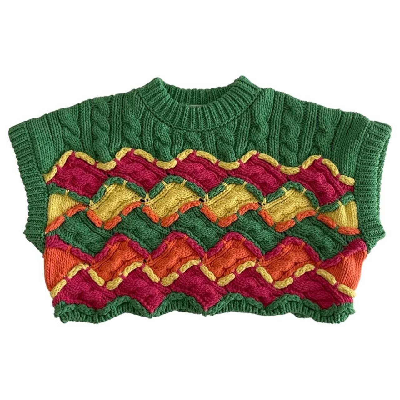 Zara Cropped Chunky Knit Sweater Vest Green. From... Depop