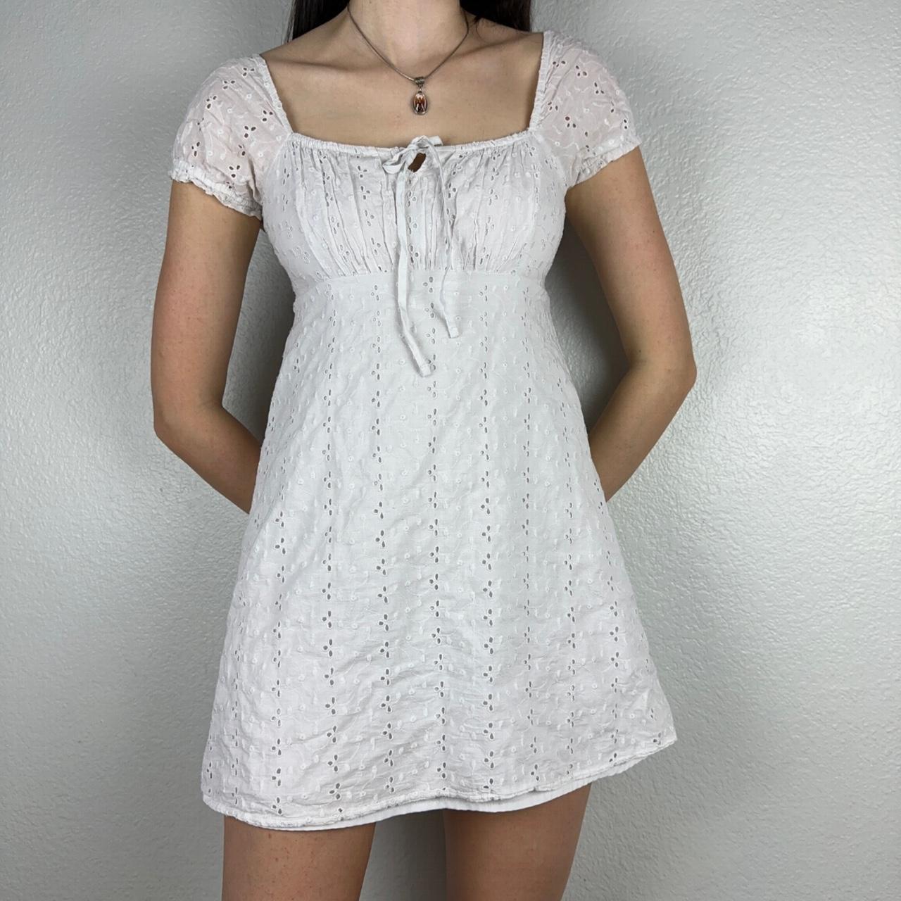 Cute white eyelet lace mini dress Labeled size... - Depop