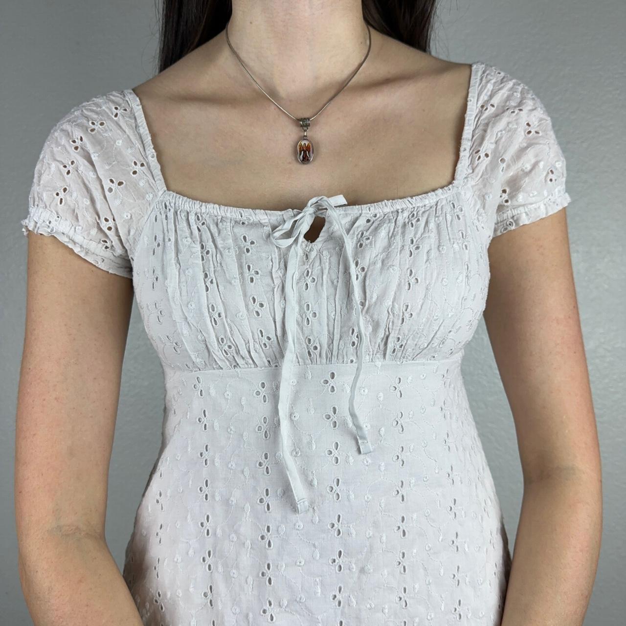 Cute white eyelet lace mini dress Labeled size... - Depop